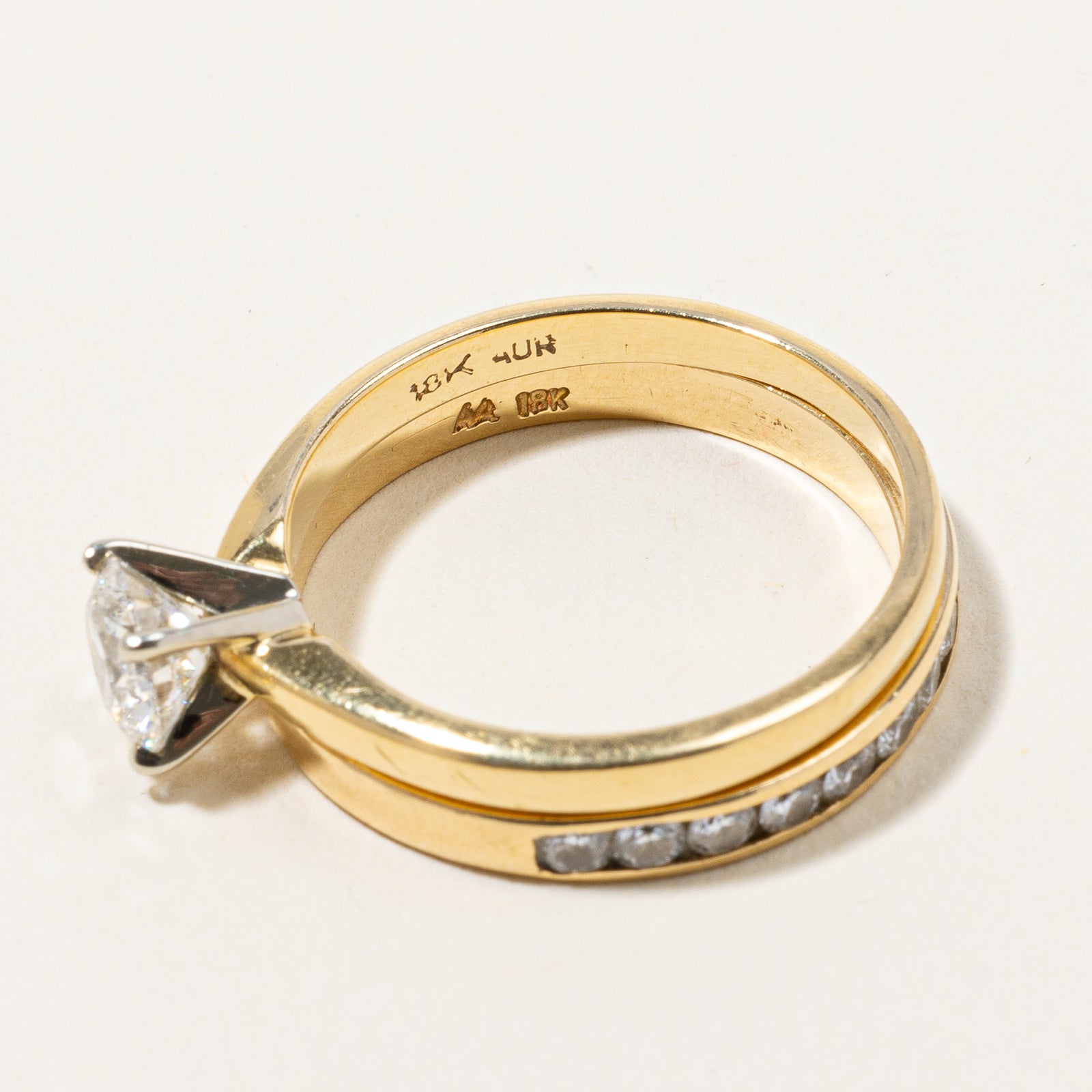 Ensemble de mariage Solitaire et Diamant Canal | 1,65 ct au total SI1 G/H | Taille 9,75 |