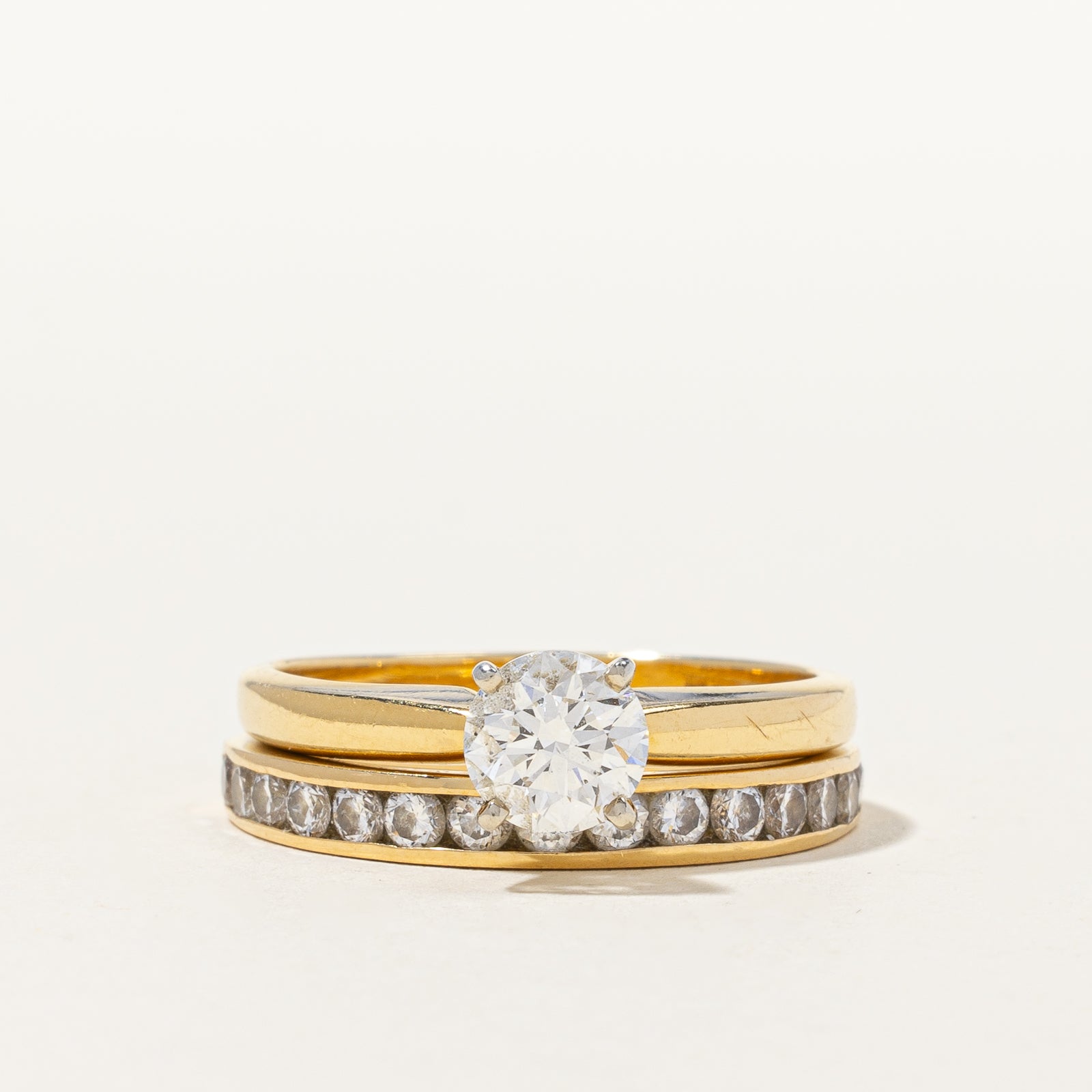 Ensemble de mariage Solitaire et Diamant Canal | 1,65 ct au total SI1 G/H | Taille 9,75 |