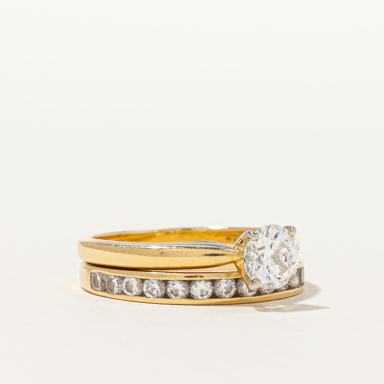 Ensemble de mariage Solitaire et Diamant Canal | 1,65 ct au total SI1 G/H | Taille 9,75 |