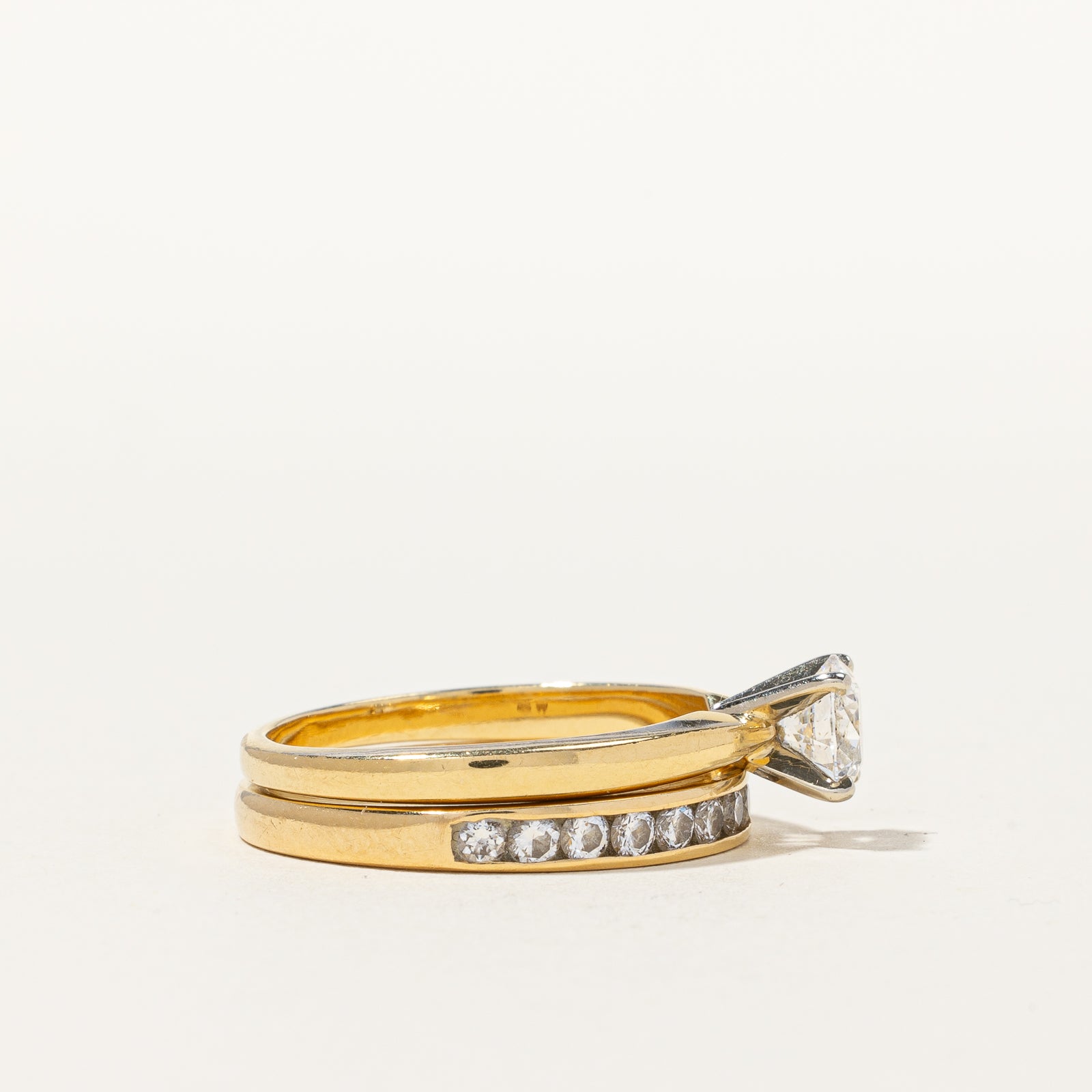 Ensemble de mariage Solitaire et Diamant Canal | 1,65 ct au total SI1 G/H | Taille 9,75 |