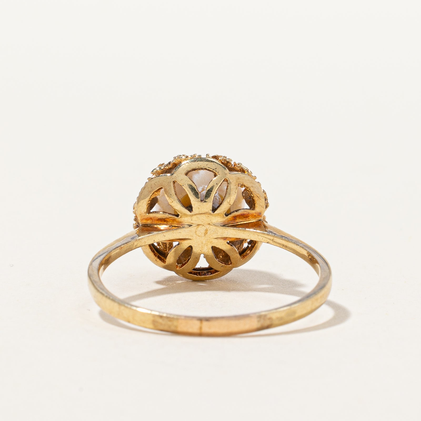 Textured Edge Solitaire Pearl Ring | SZ 9 |
