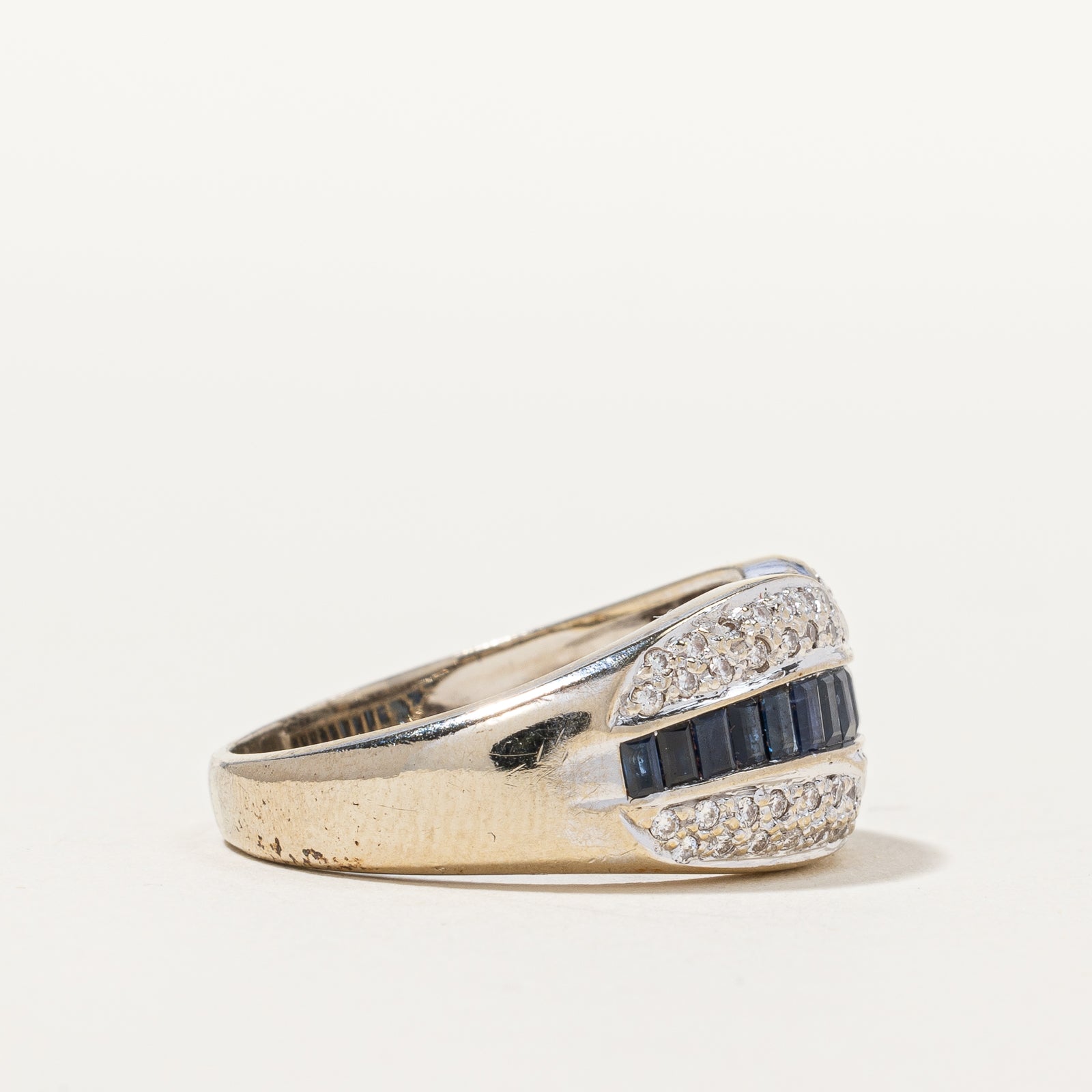 Channel Sapphire & Cluster Diamond Wide Ring | 0.29 ctw, SZ 7.75 |