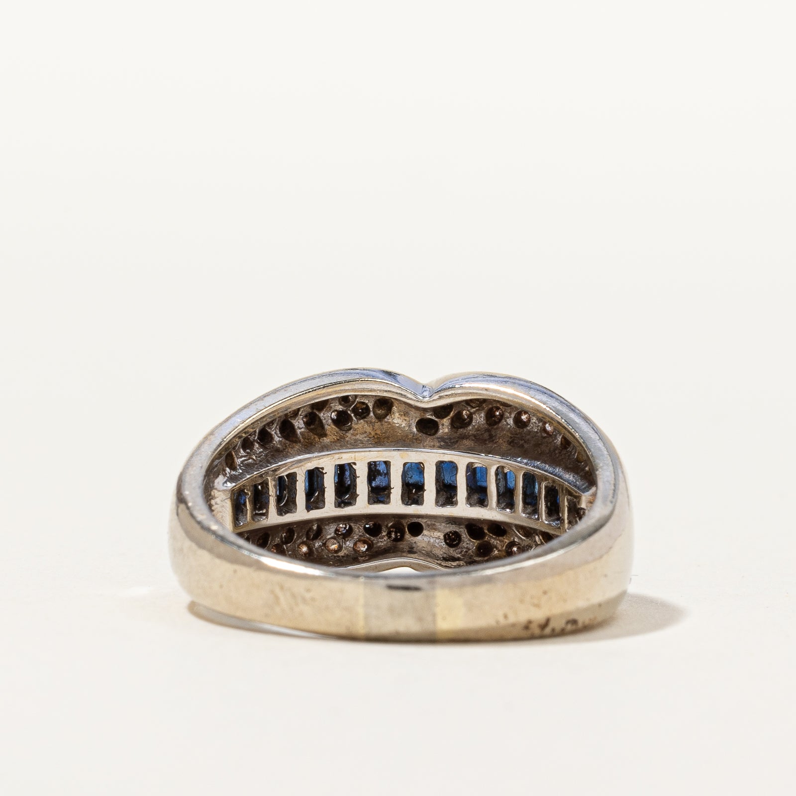 Channel Sapphire & Cluster Diamond Wide Ring | 0.29 ctw, SZ 7.75 |