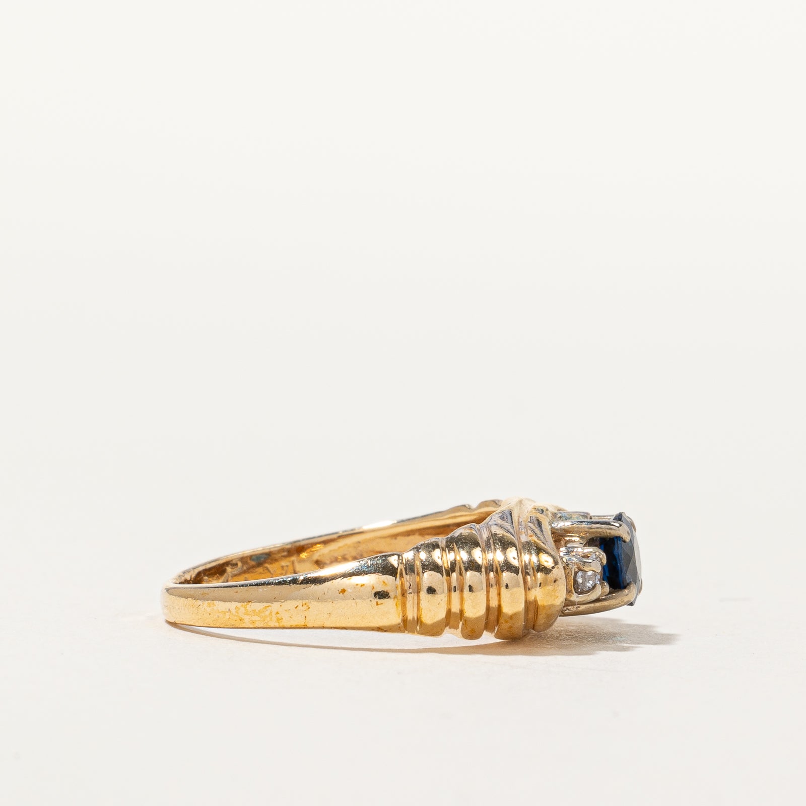 High Set Three Stone Sapphire & Diamond Ring | 0.07 ctw, SZ 4.75 |
