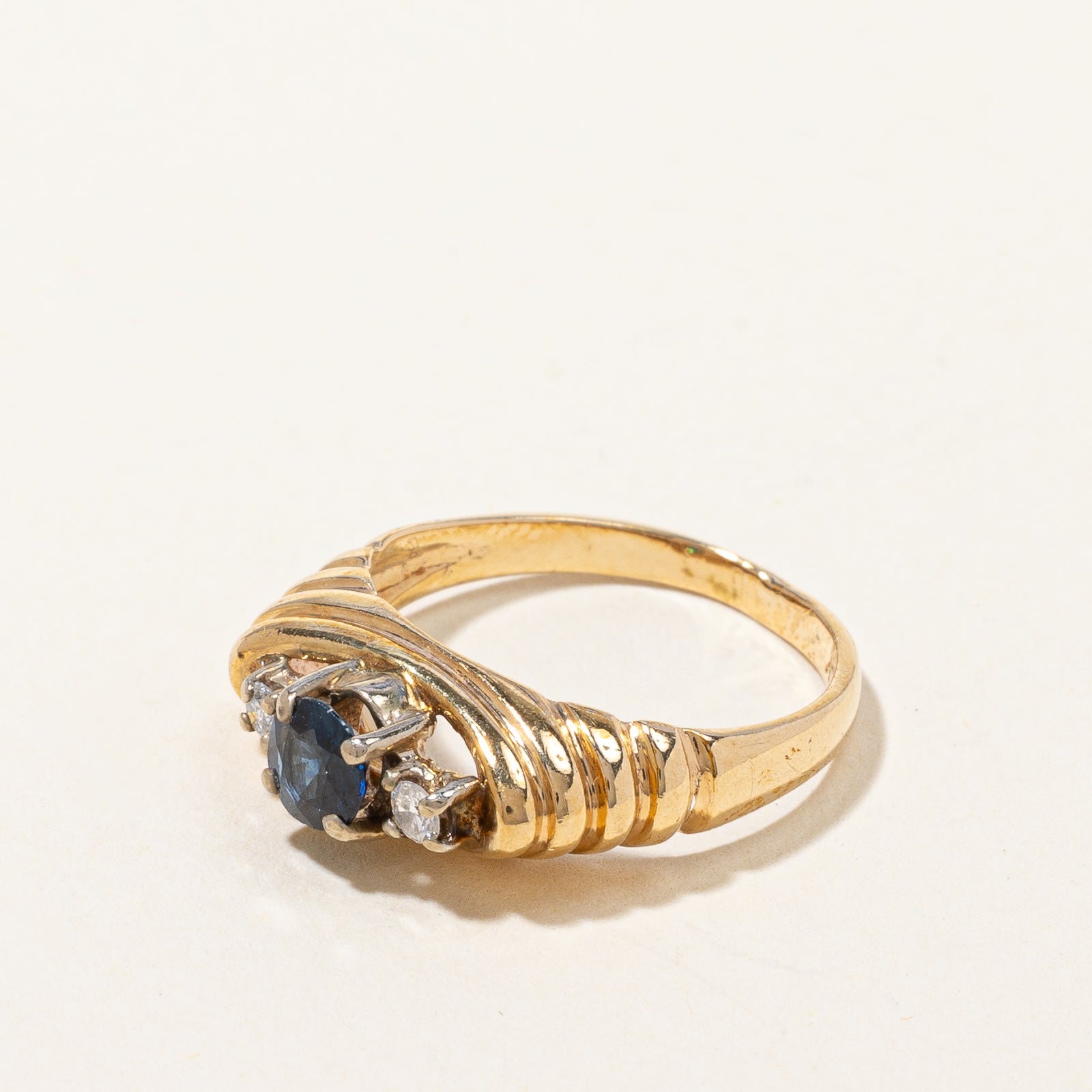 High Set Three Stone Sapphire & Diamond Ring | 0.07 ctw, SZ 4.75 |