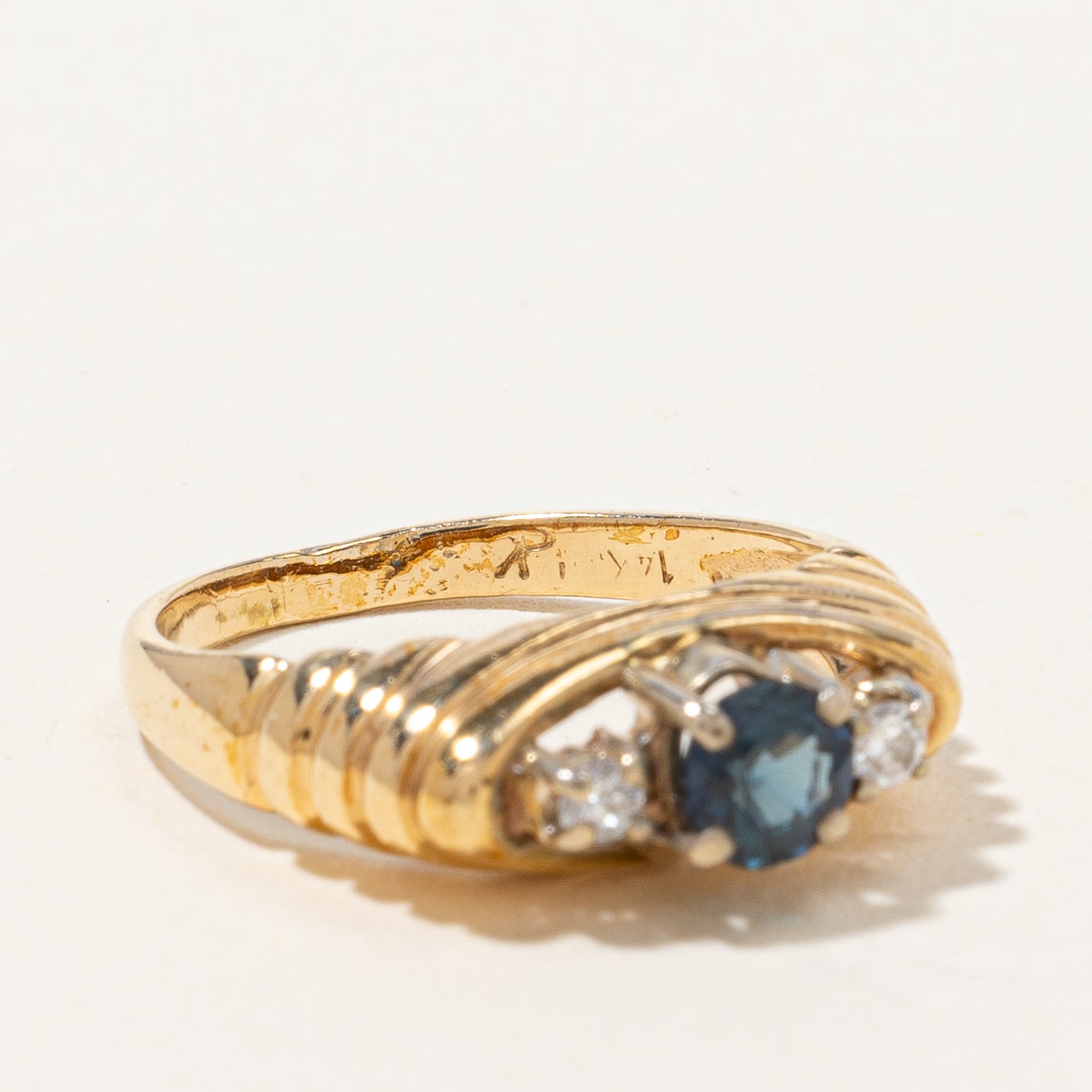 High Set Three Stone Sapphire & Diamond Ring | 0.07 ctw, SZ 4.75 |