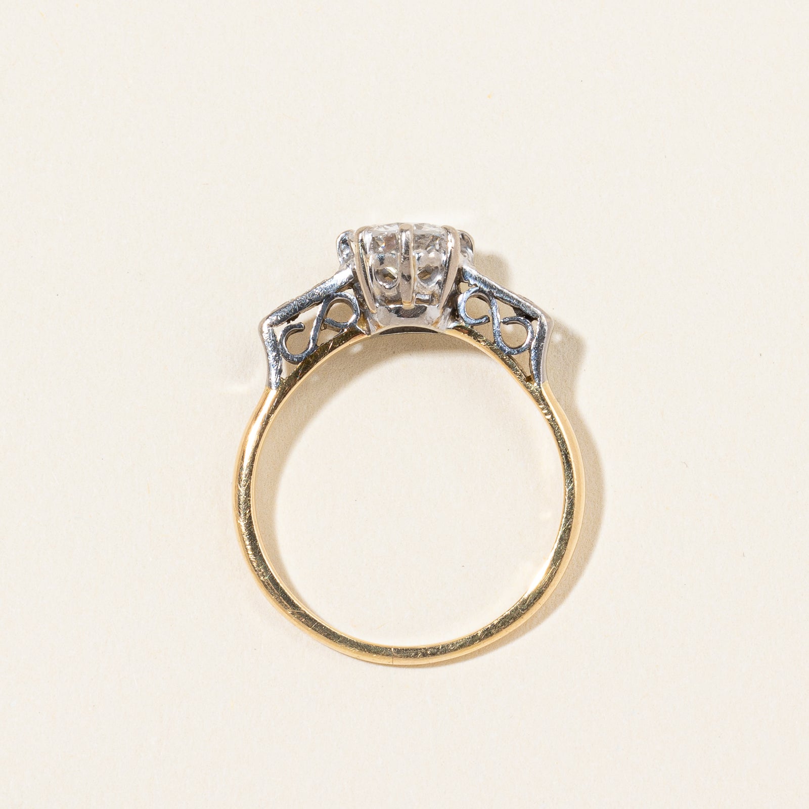 Bague de fiançailles édouardienne en platine et or jaune | 0,92 ct, taille 6,5 |