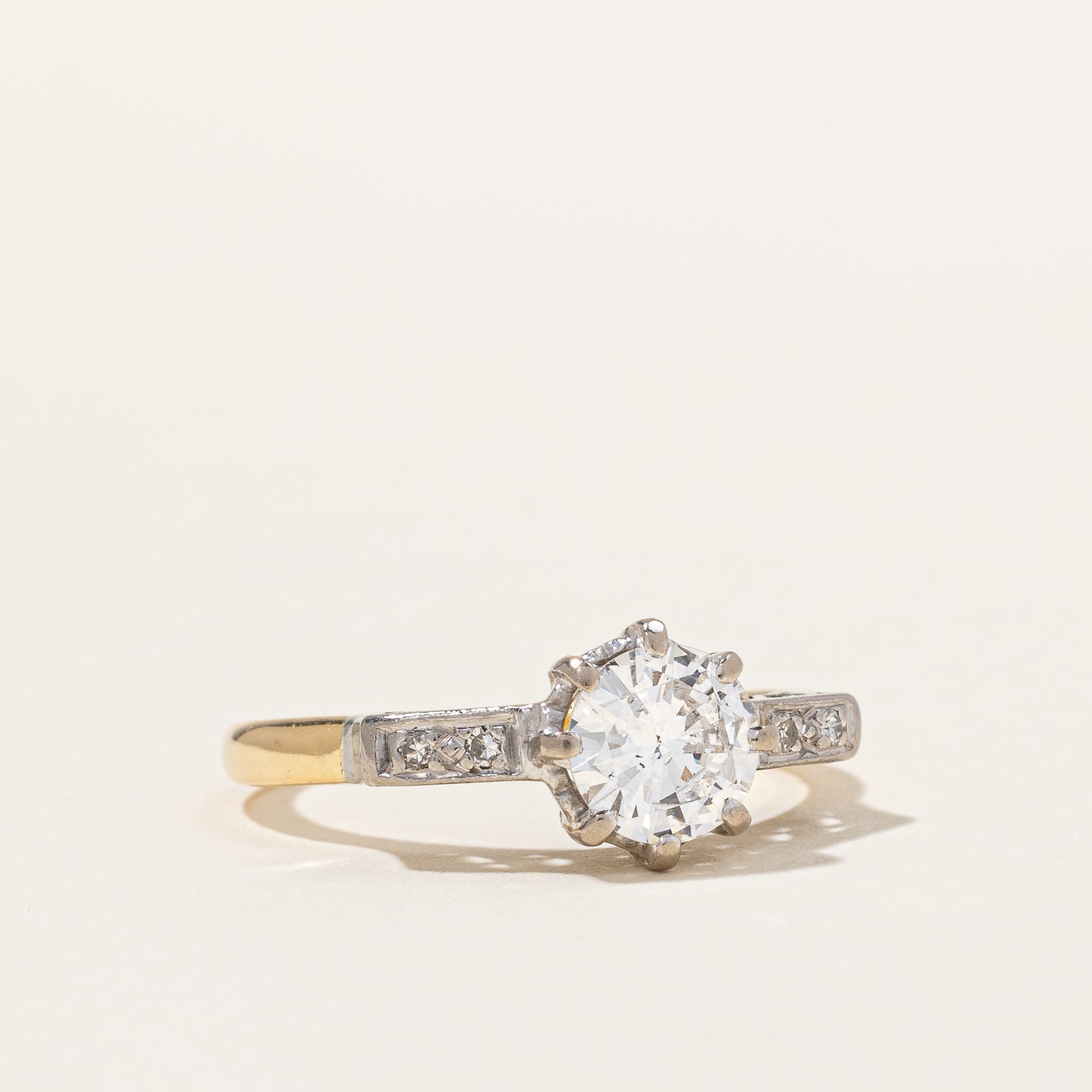 Bague de fiançailles édouardienne en platine et or jaune | 0,92 ct, taille 6,5 |