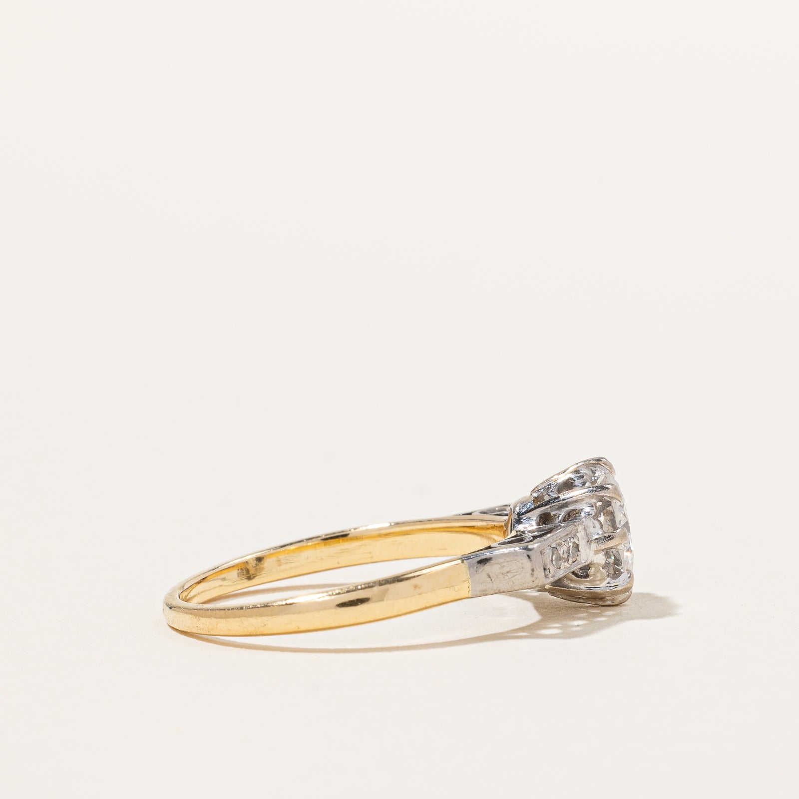Bague de fiançailles édouardienne en platine et or jaune | 0,92 ct, taille 6,5 |