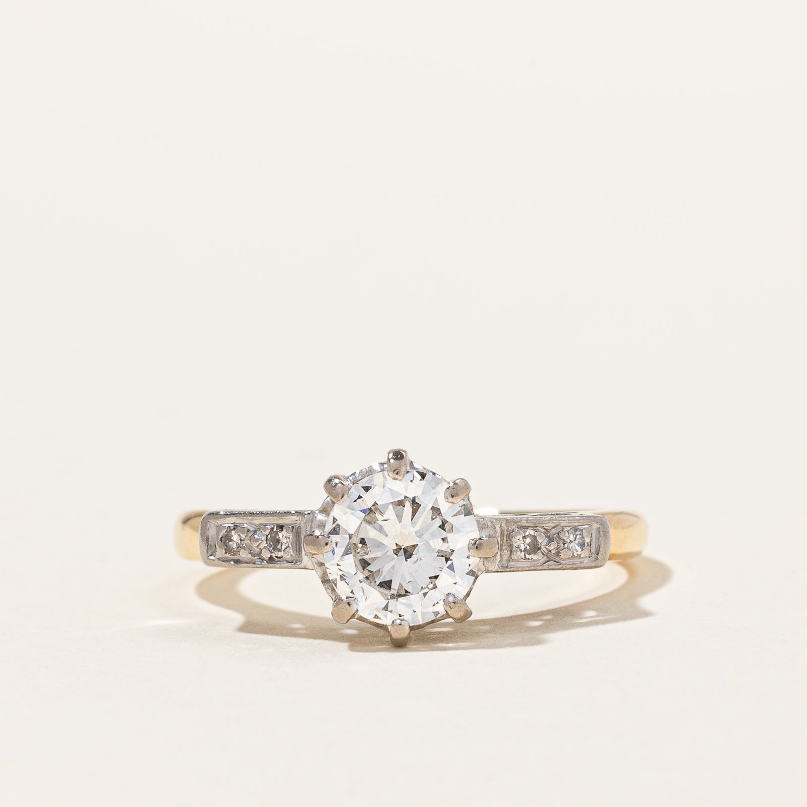 Bague de fiançailles édouardienne en platine et or jaune | 0,92 ct, taille 6,5 |