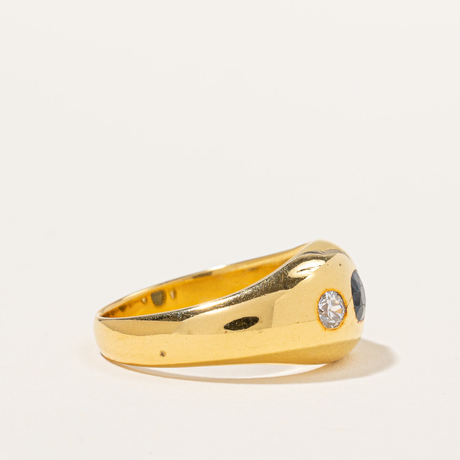 Antique Flush Set Sapphire & Old Cut Diamond Ring | 0.30 ctw, SZ 8.25 |