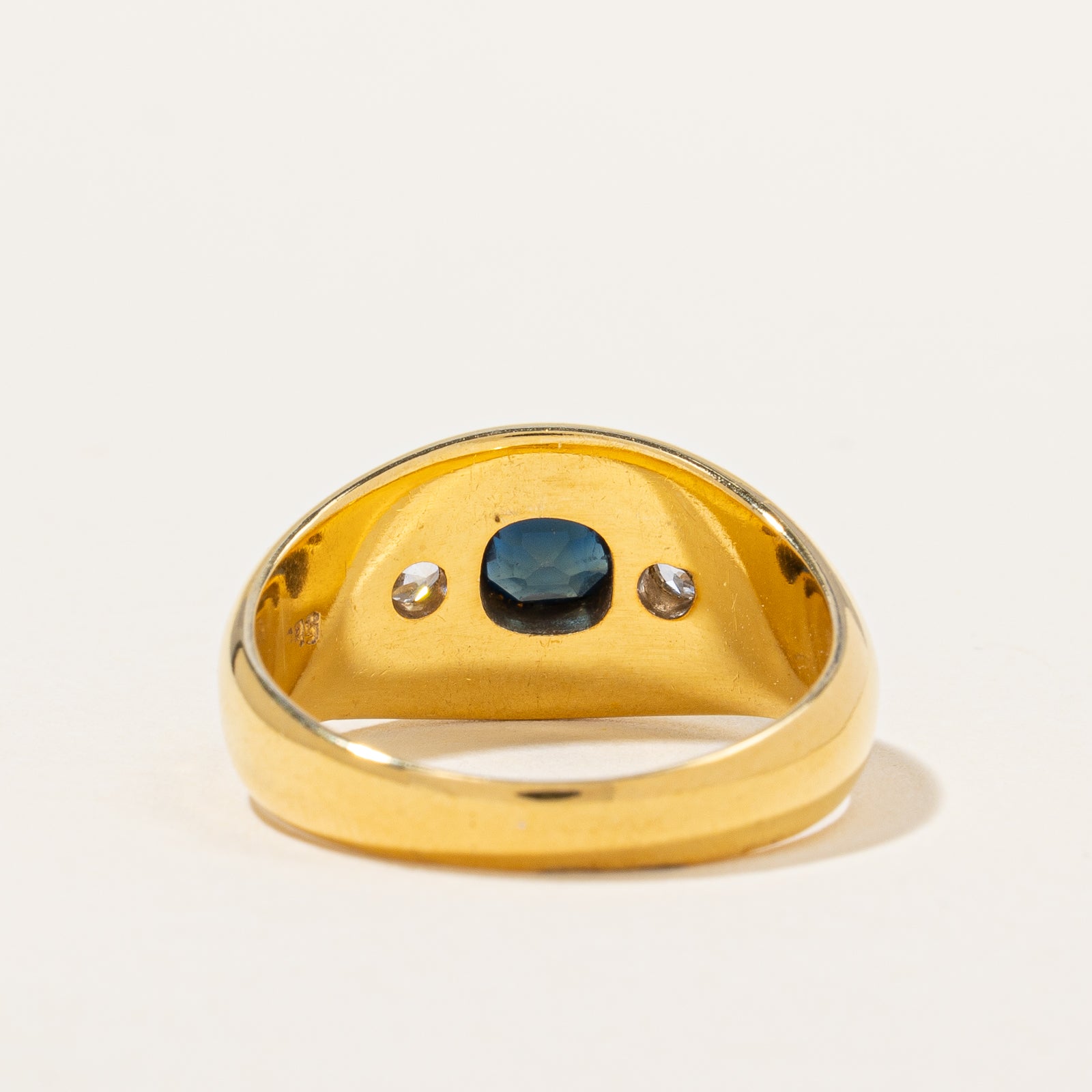 Antique Flush Set Sapphire & Old Cut Diamond Ring | 0.30 ctw, SZ 8.25 |