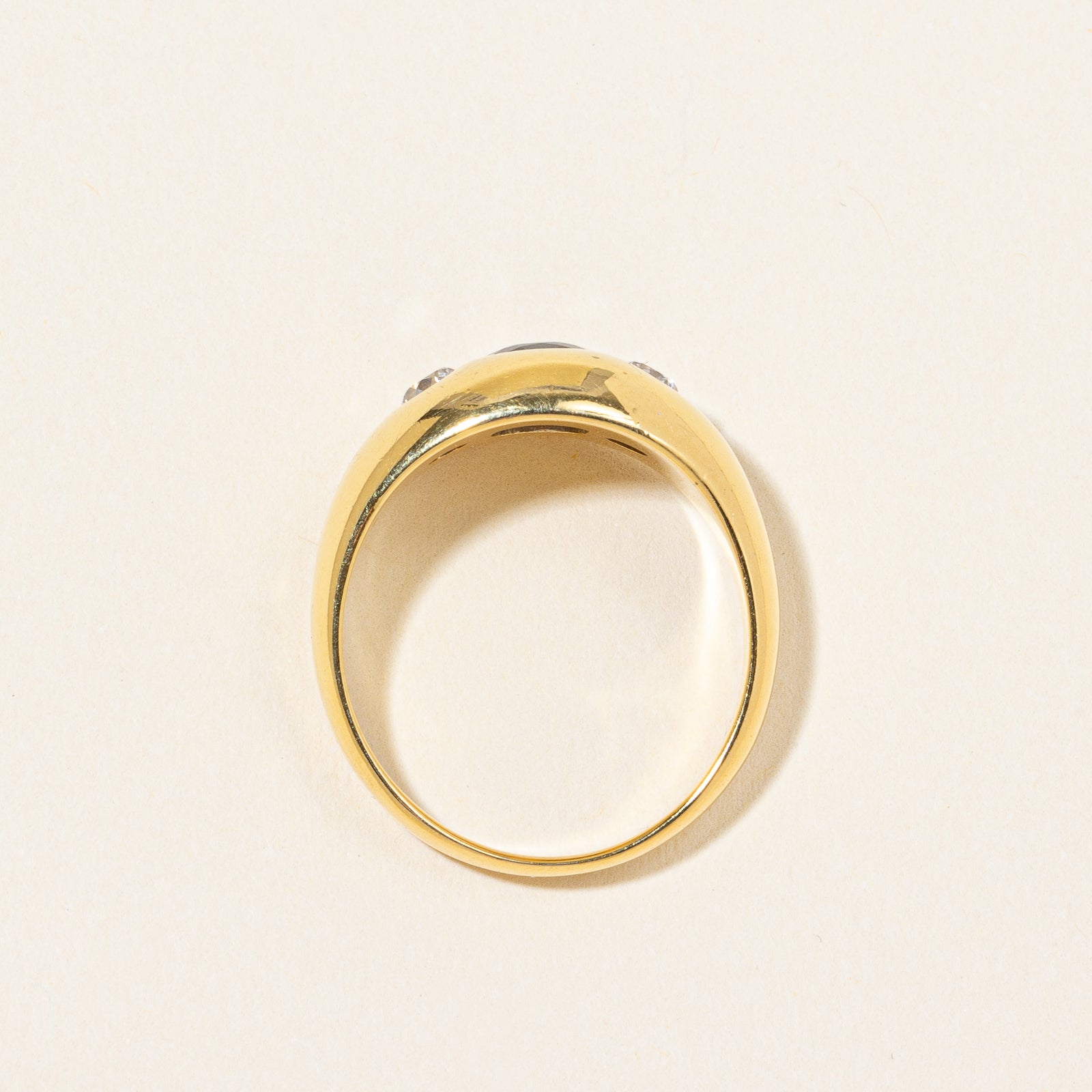 Antique Flush Set Sapphire & Old Cut Diamond Ring | 0.30 ctw, SZ 8.25 |