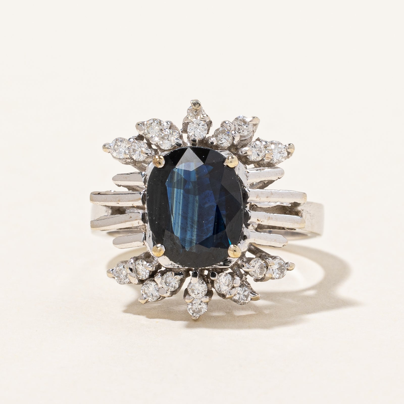 Natural Sapphire & Diamond Cluster Ring | 0.20ctw, 1.60ct | SZ 5.5 |