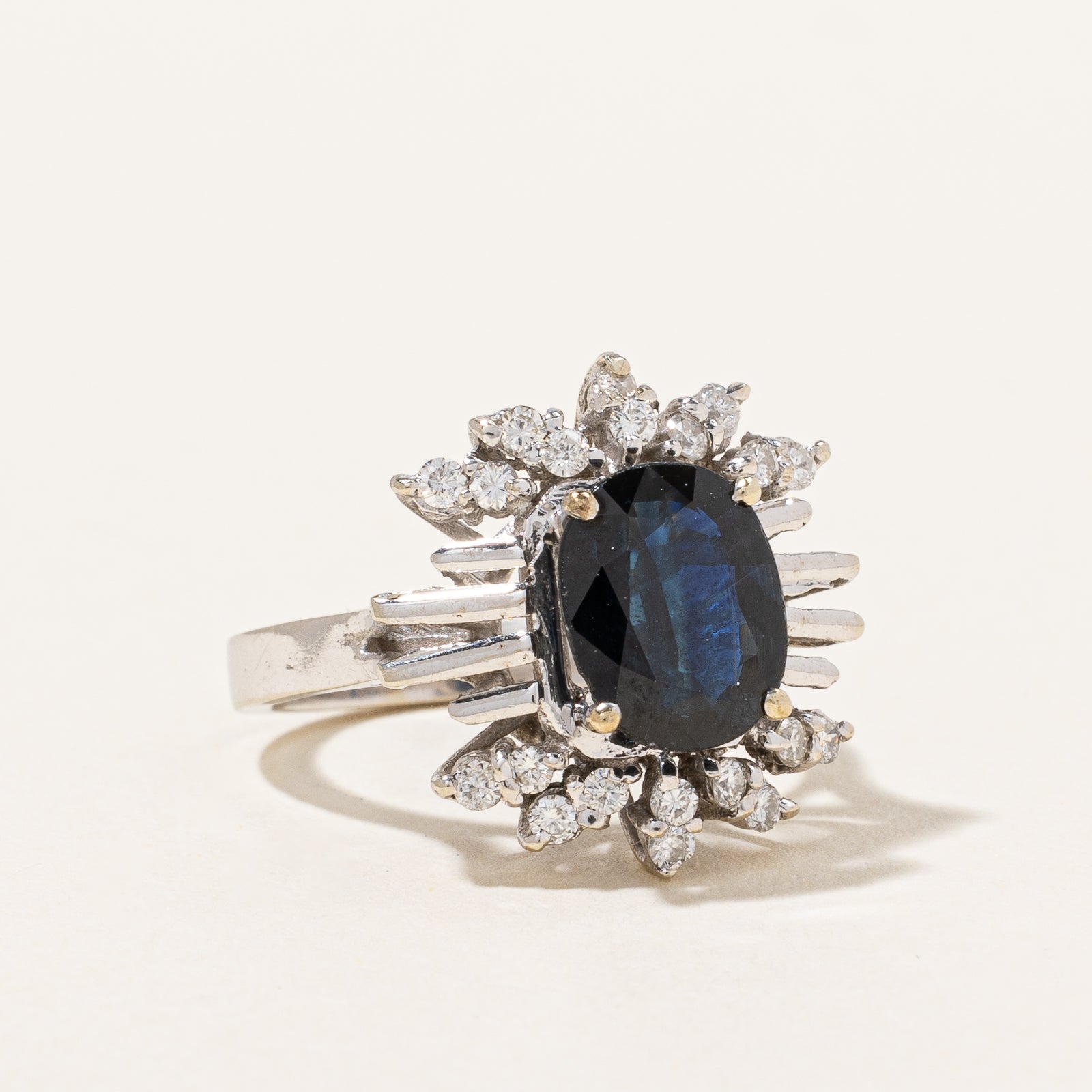 Natural Sapphire & Diamond Cluster Ring | 0.20ctw, 1.60ct | SZ 5.5 |