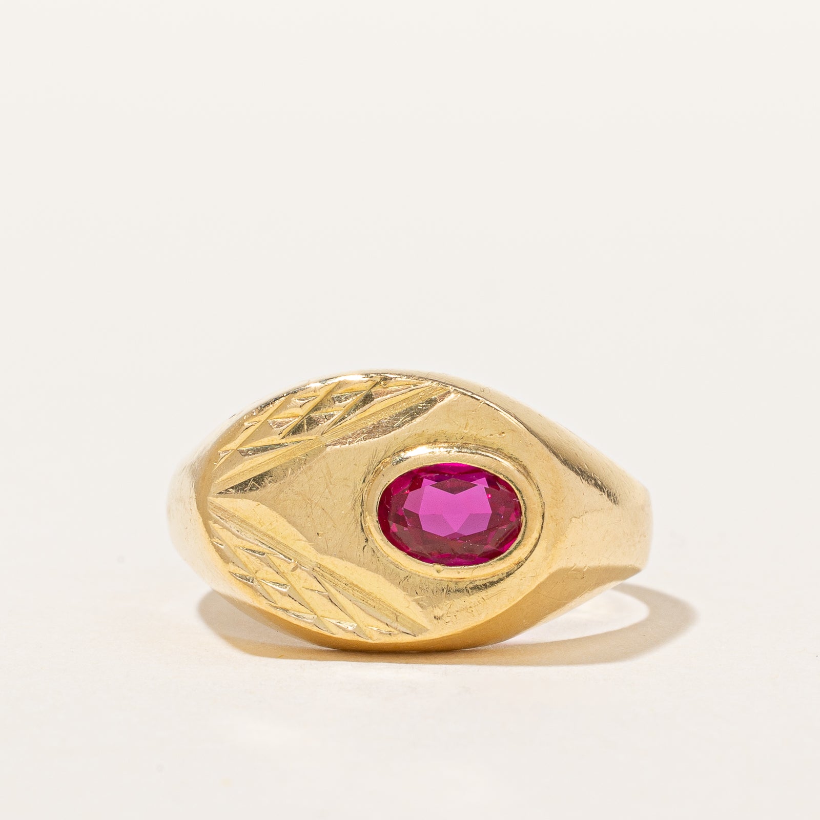 Vintage Synthetic Ruby Signet Ring | 0.75ct | SZ 9.5 |