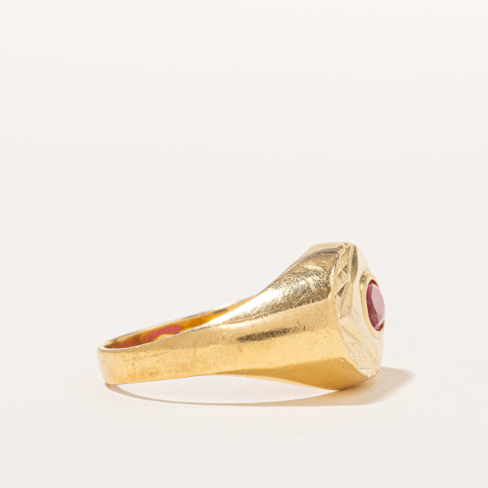 Vintage Synthetic Ruby Signet Ring | 0.75ct | SZ 9.5 |