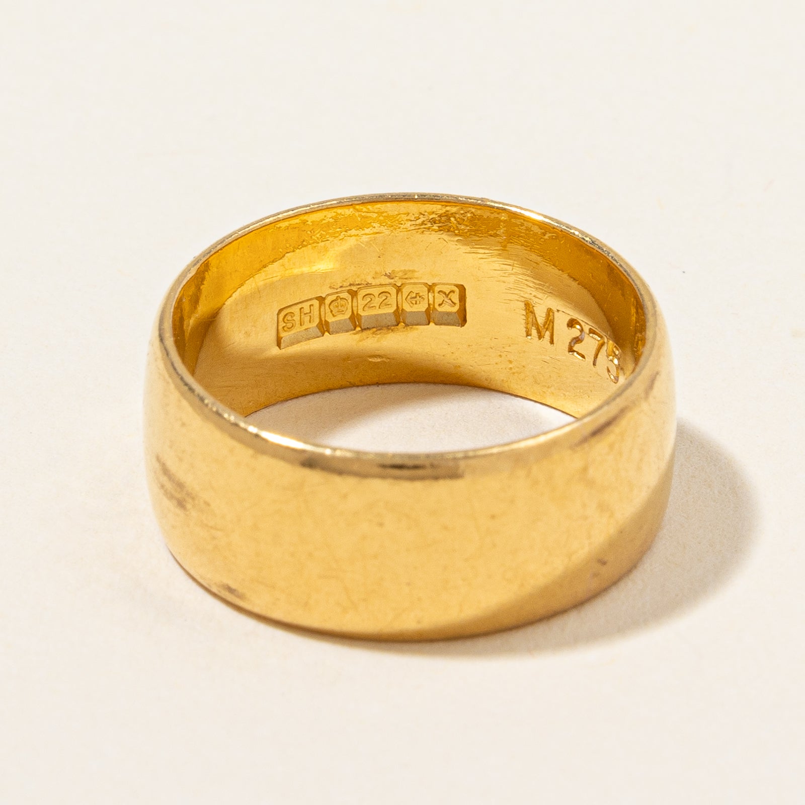 Bague vintage Birmingham 1972, poinçonnée, large, en or | Taille 5,25 |