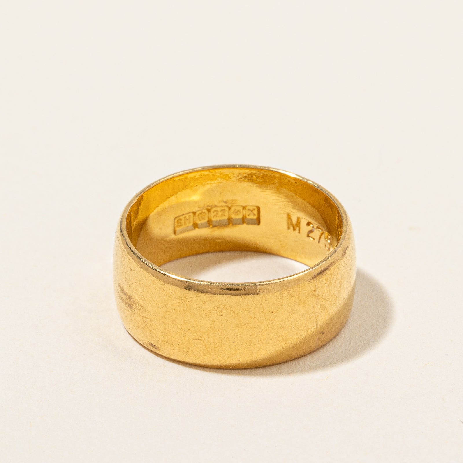 Bague vintage Birmingham 1972, poinçonnée, large, en or | Taille 5,25 |