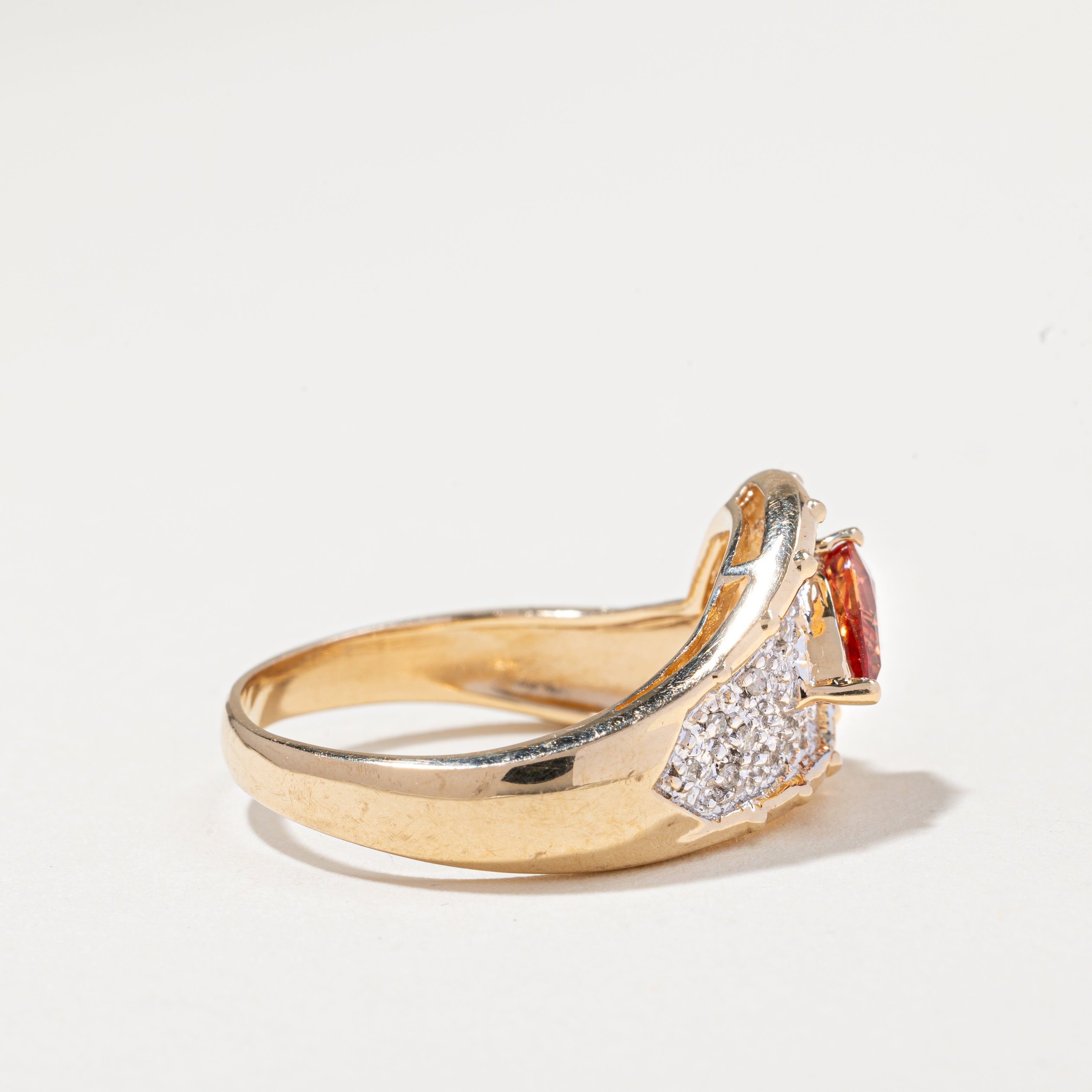 14k Yellow Gold Orange Sapphire and Diamond Ring | 0.95ct, 0.04ctw | SZ 9.5