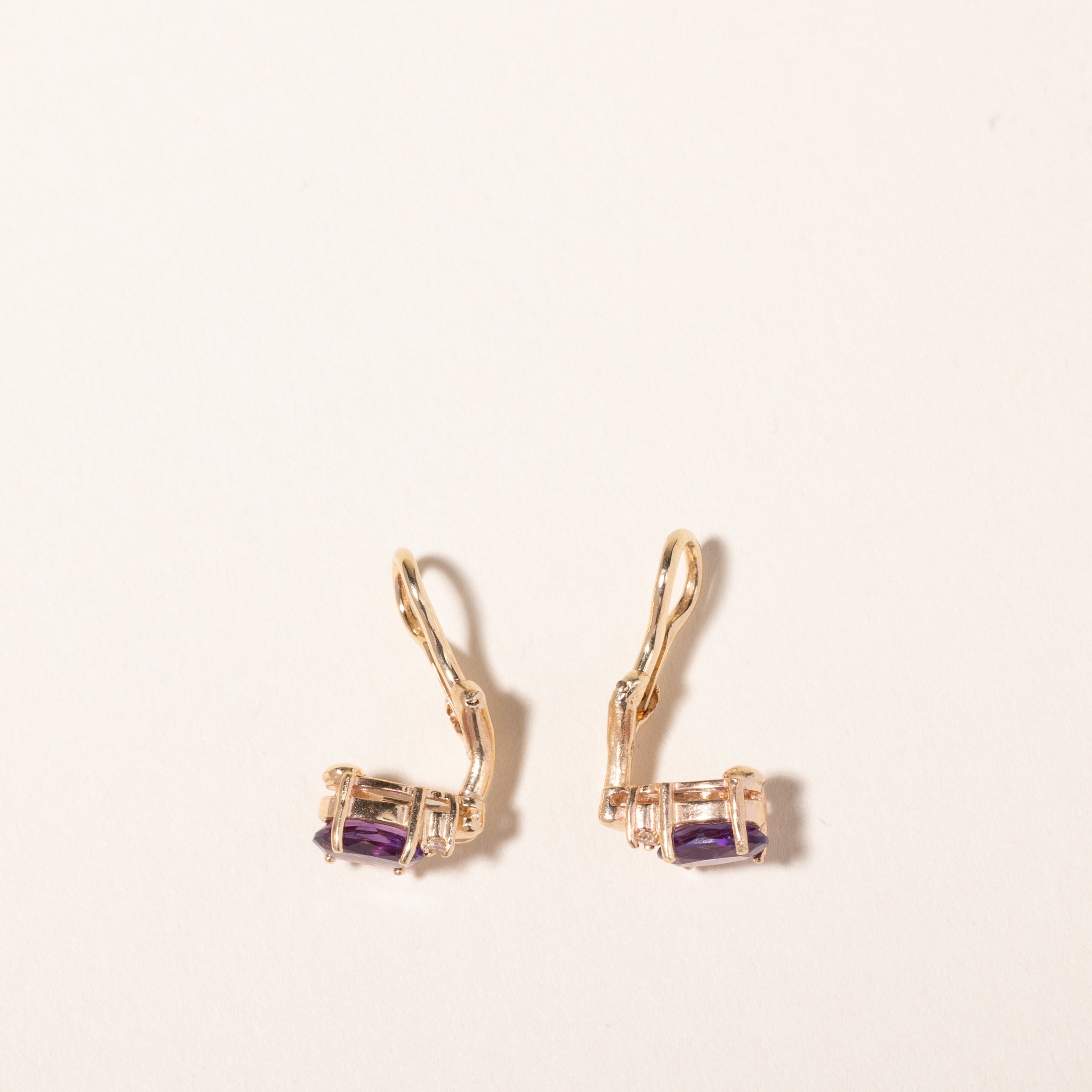 14k Yellow Gold Amethyst and Diamond Earring | 1.28ctw, 0.03ct