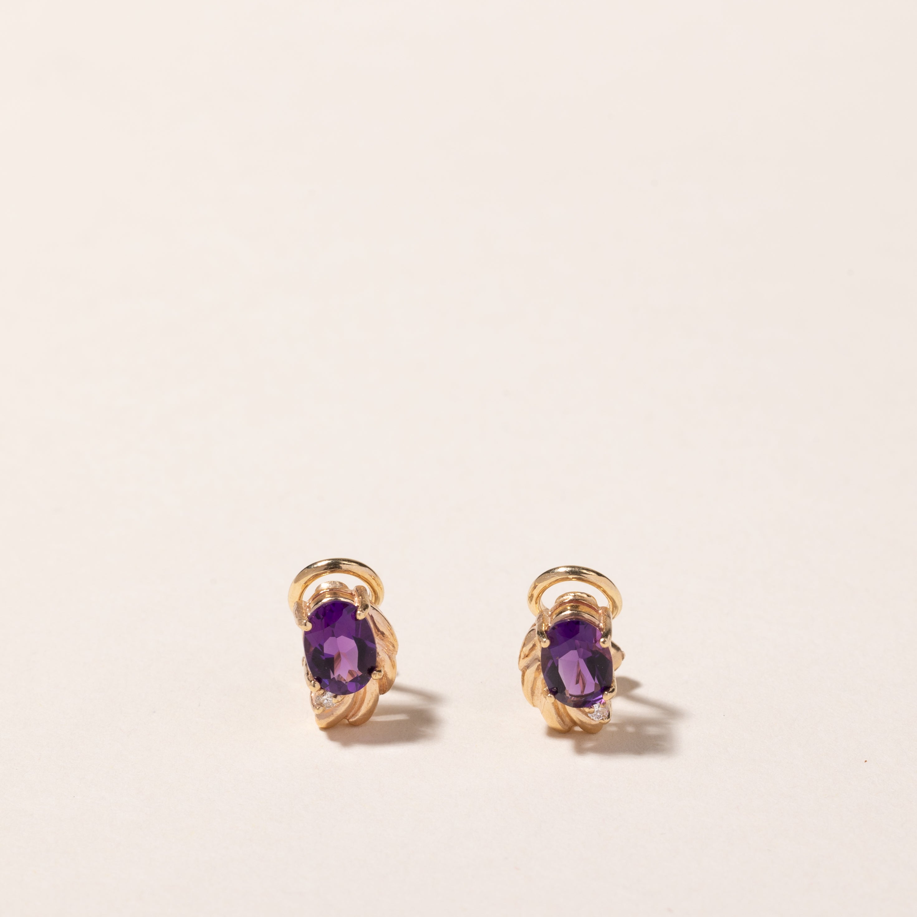 14k Yellow Gold Amethyst and Diamond Earring | 1.28ctw, 0.03ct