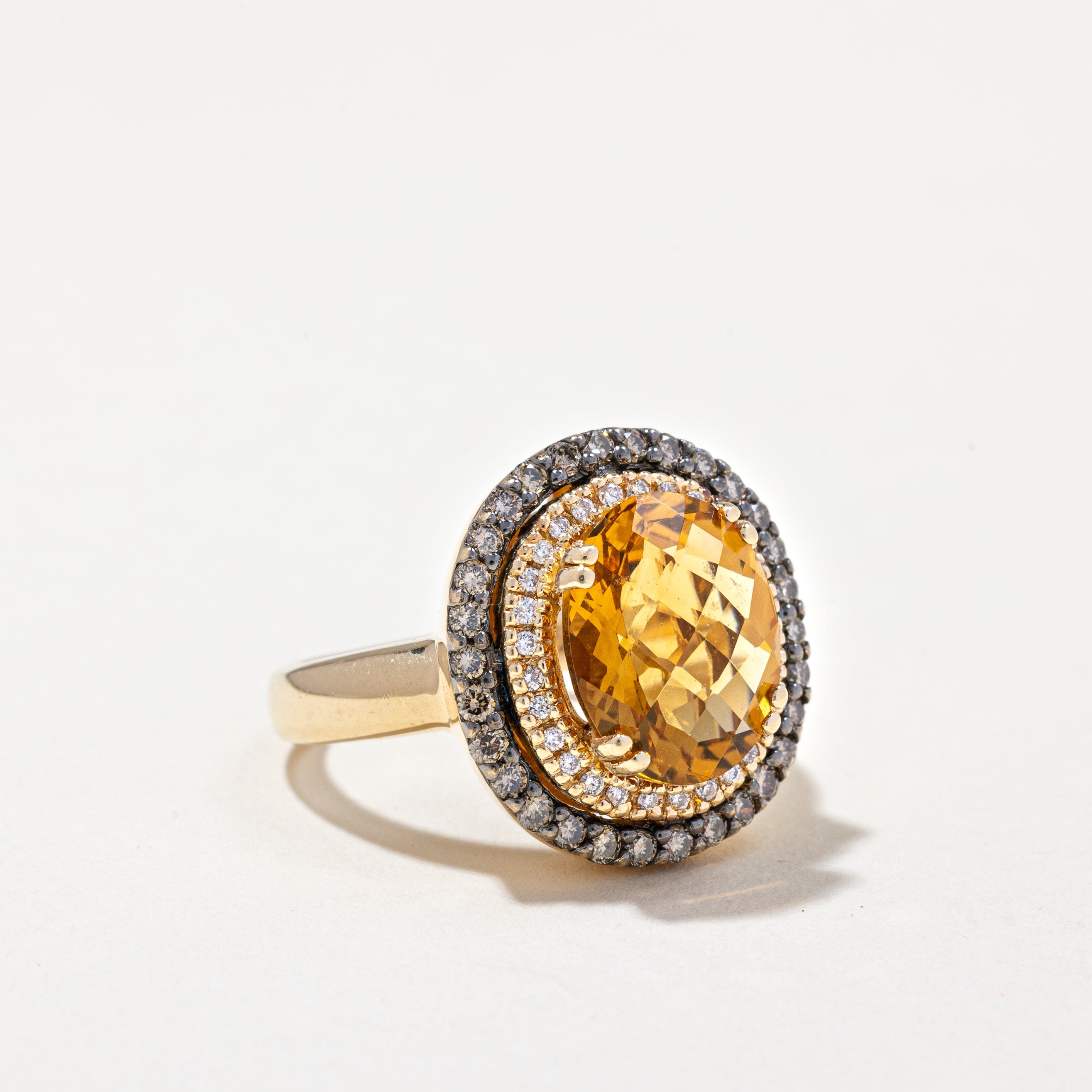 14k Yellow Gold Citrine and Diamond Ring | 3.00ct, 0.33ctw | SZ 4.75