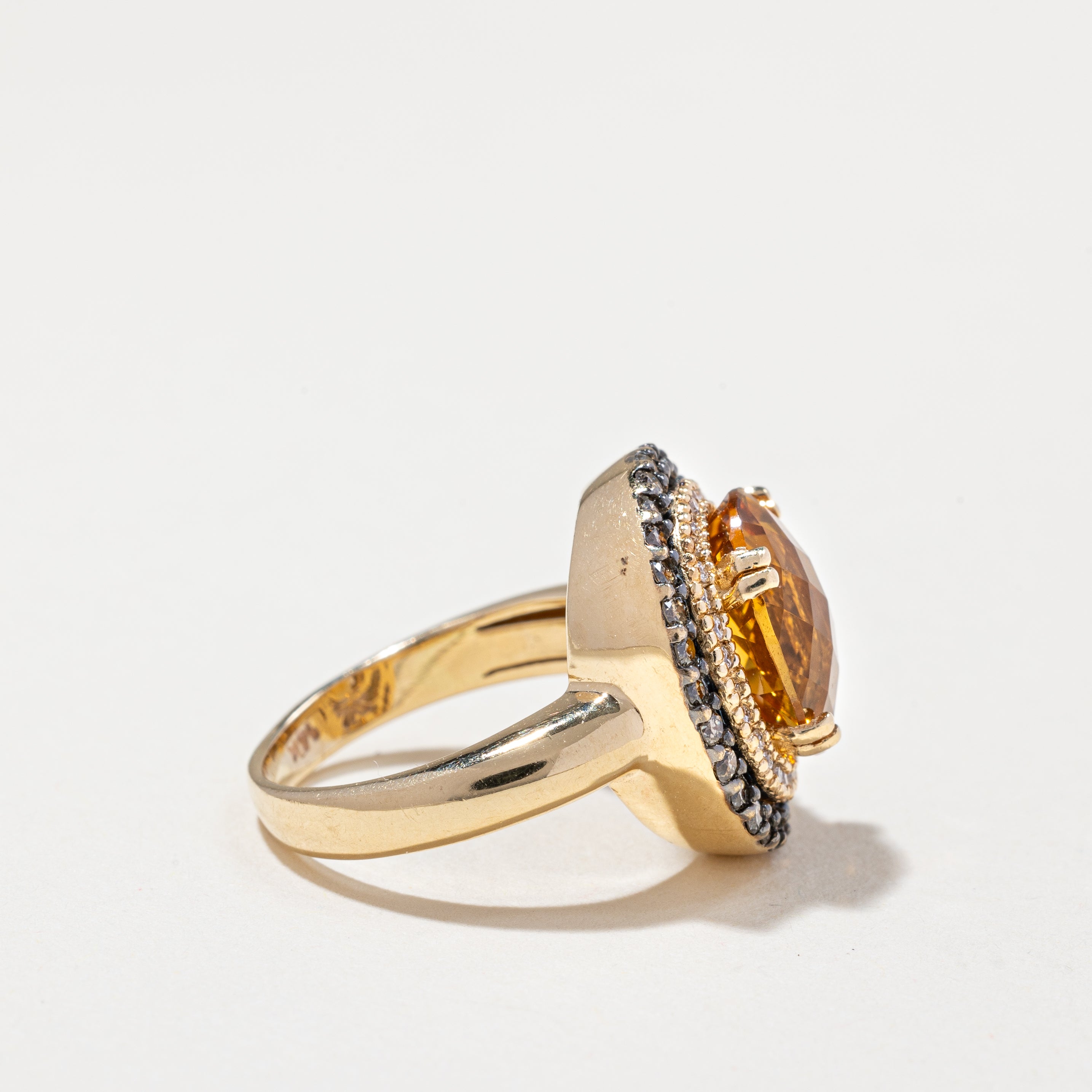 14k Yellow Gold Citrine and Diamond Ring | 3.00ct, 0.33ctw | SZ 4.75