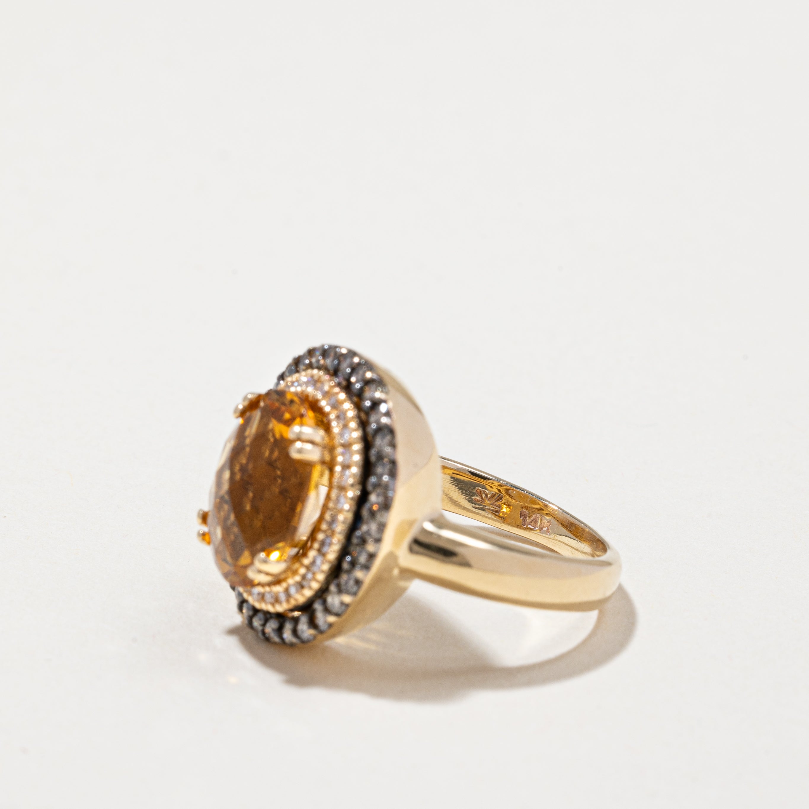 14k Yellow Gold Citrine and Diamond Ring | 3.00ct, 0.33ctw | SZ 4.75