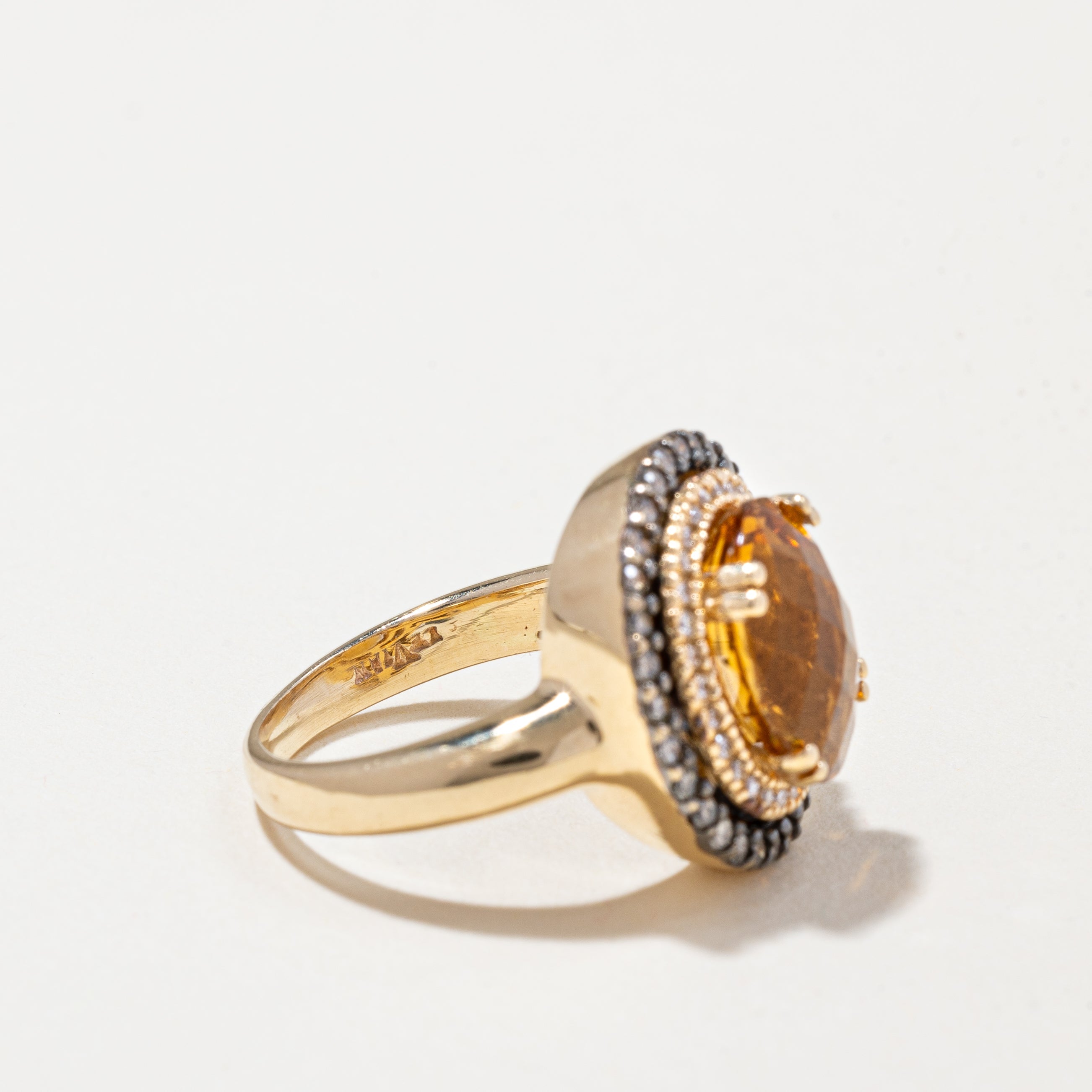 14k Yellow Gold Citrine and Diamond Ring | 3.00ct, 0.33ctw | SZ 4.75
