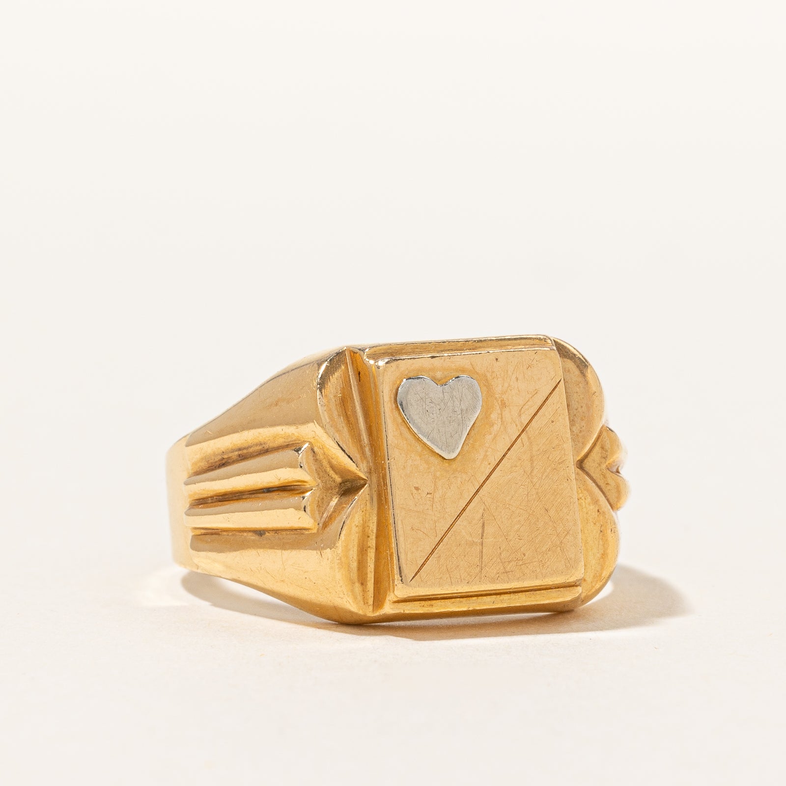 Bague chevalière italienne vintage avec détail en forme de cœur | Taille 11,5 |
