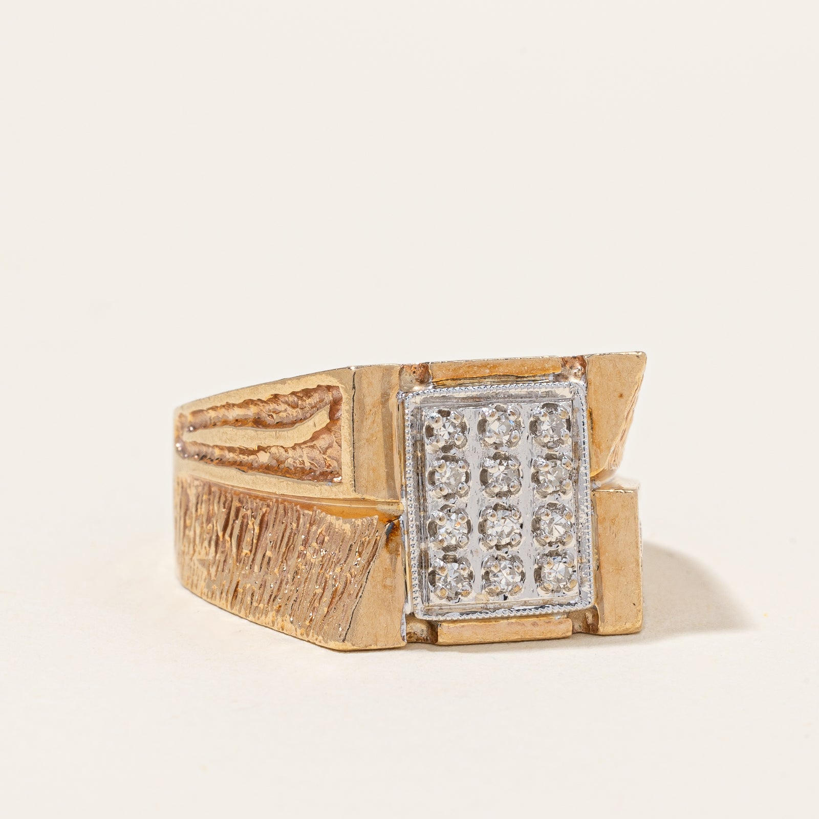 Cluster Diamond Textured Gold Ring | 0.12ctw | SZ 9.5 |