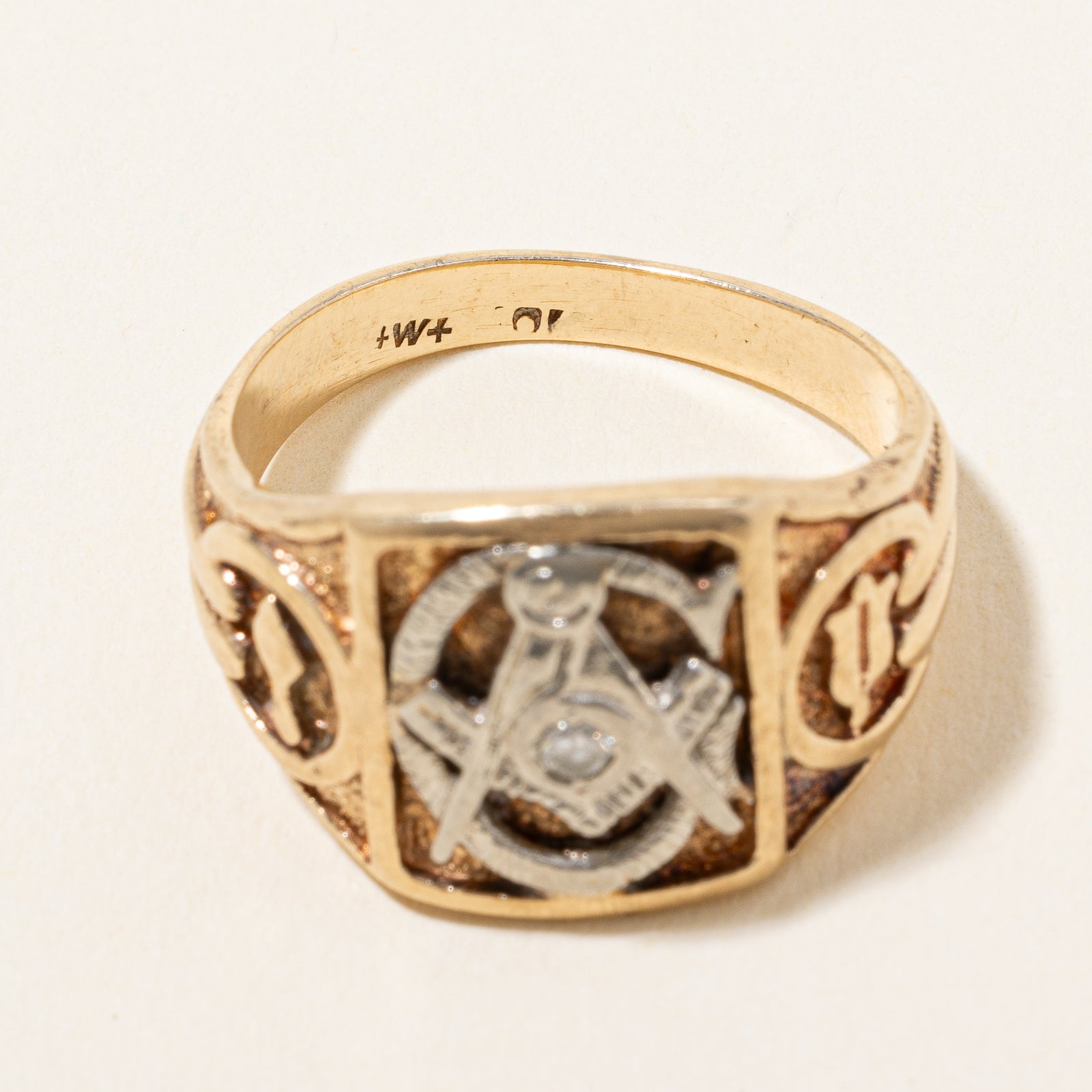 Solitaire Diamond Masonic Gold Ring | 0.04ct | SZ 8 |