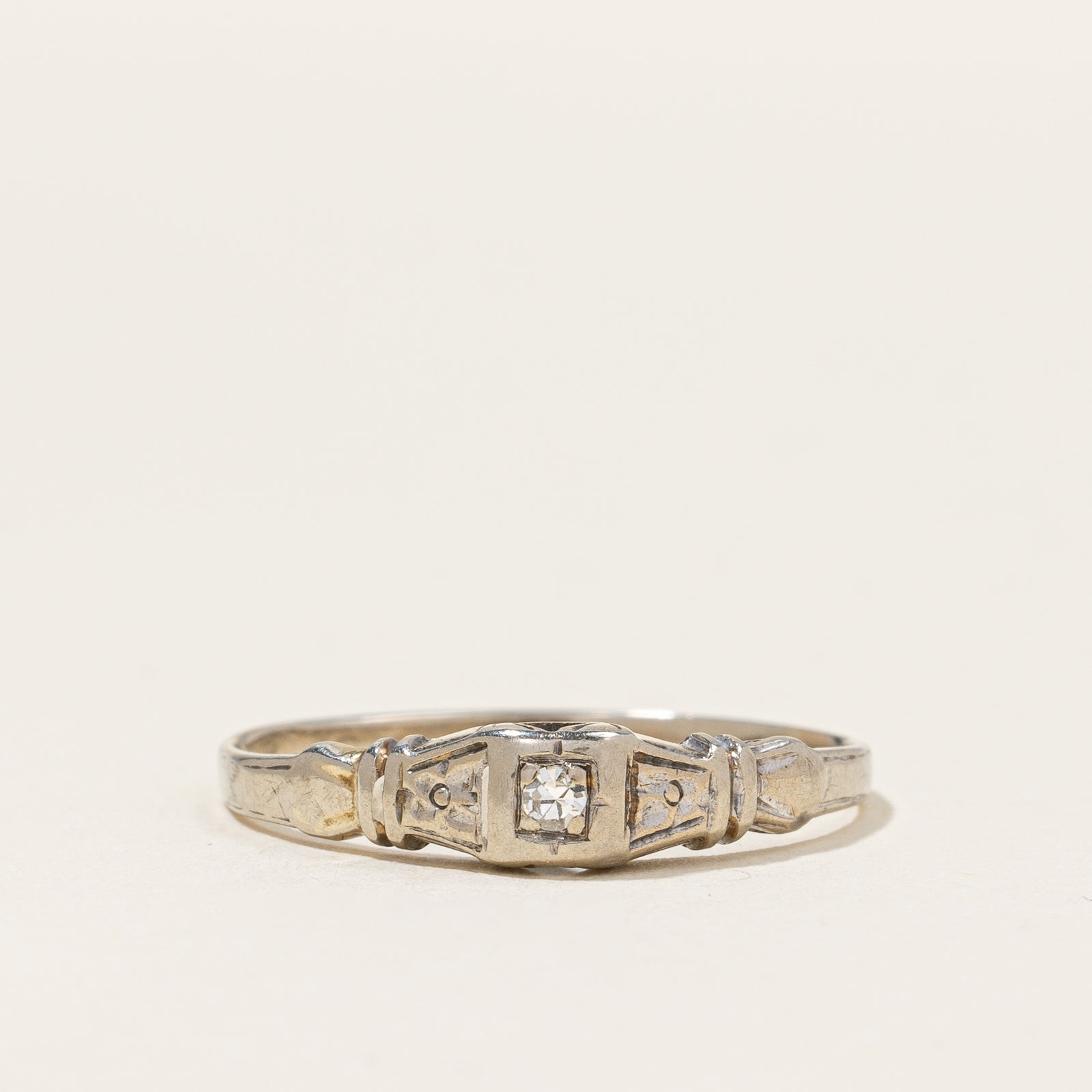 Solitaire Diamond White Gold Ring | 0.02ct | SZ 7.25 |