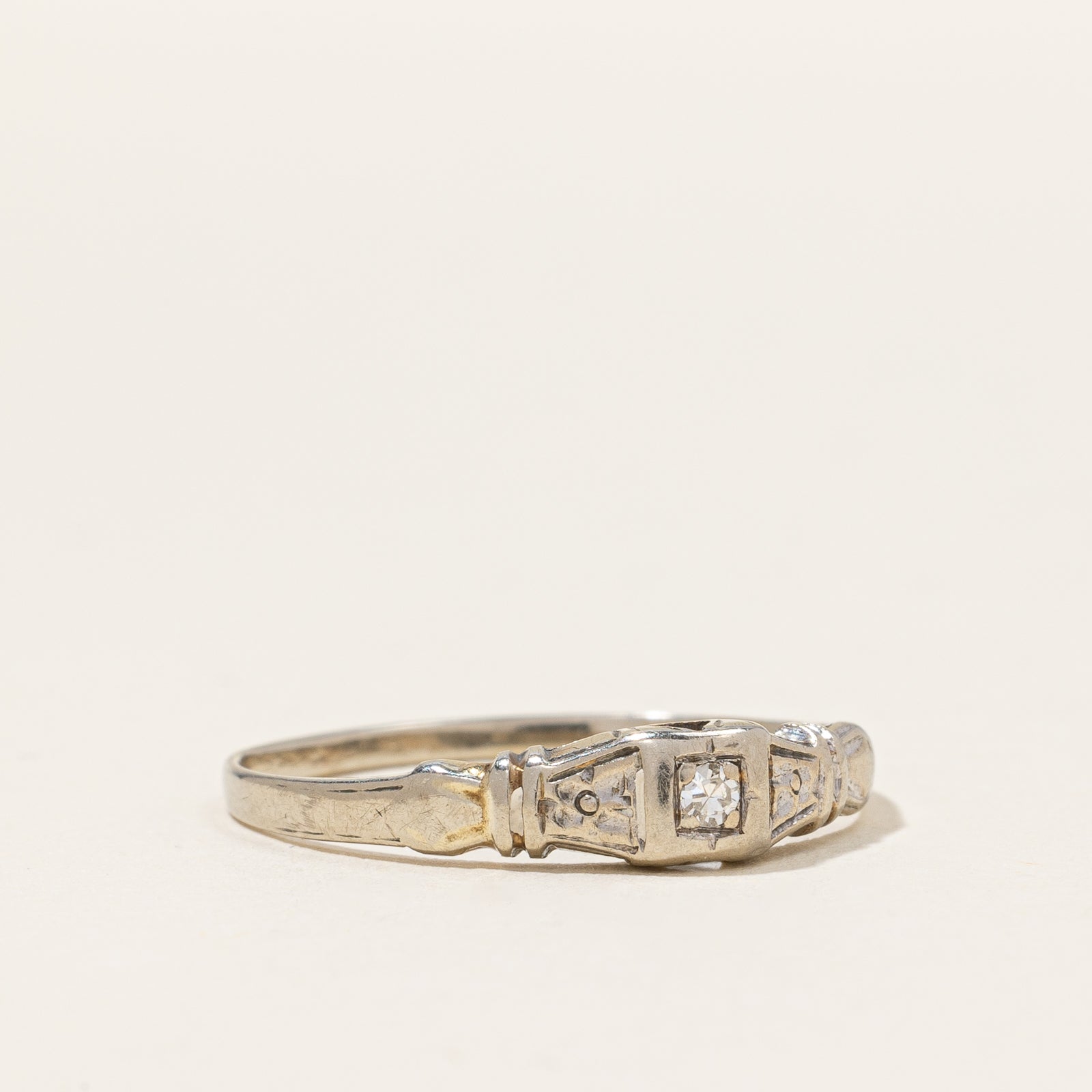 Solitaire Diamond White Gold Ring | 0.02ct | SZ 7.25 |