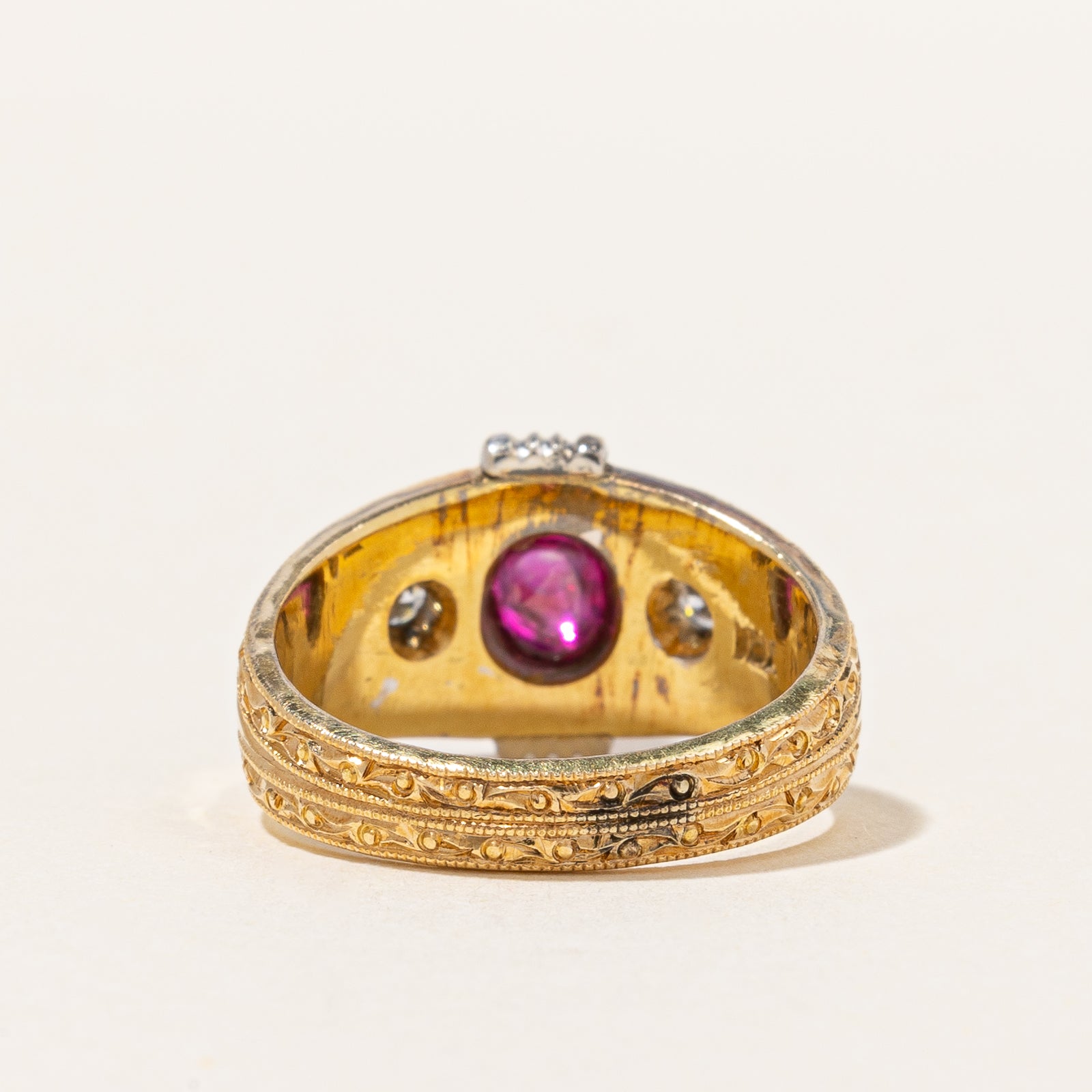 Retro Natural Ruby Cabochon & Diamond Ring | 1.25ct, 0.06ctw | SZ 4.75 |