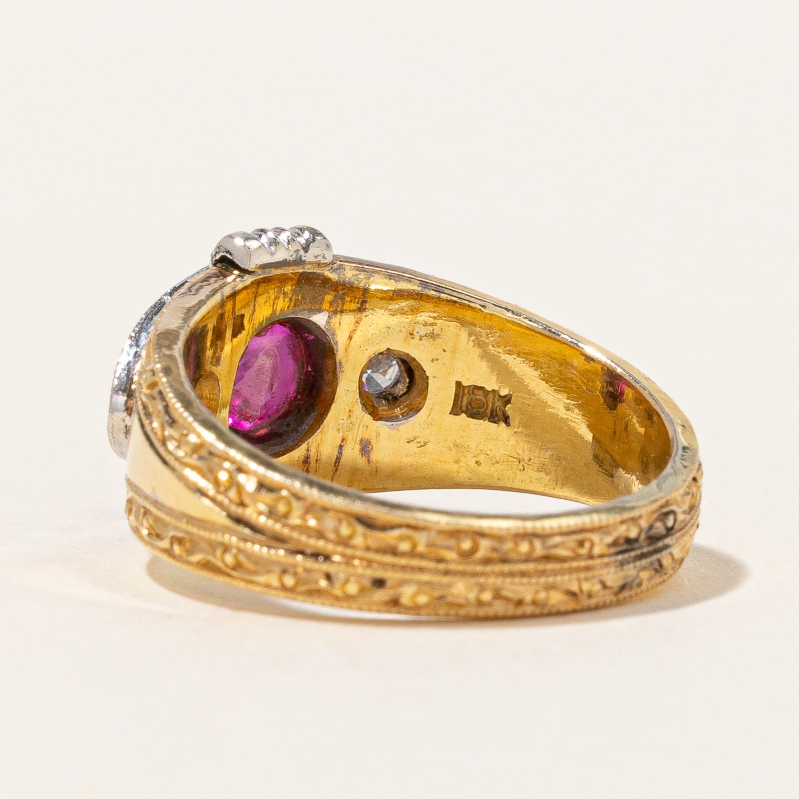 Retro Natural Ruby Cabochon & Diamond Ring | 1.25ct, 0.06ctw | SZ 4.75 |