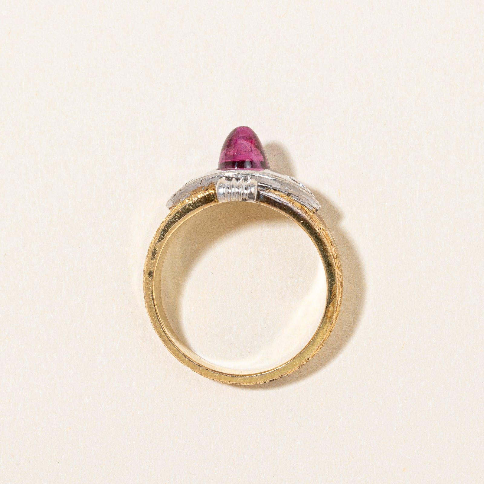 Retro Natural Ruby Cabochon & Diamond Ring | 1.25ct, 0.06ctw | SZ 4.75 |