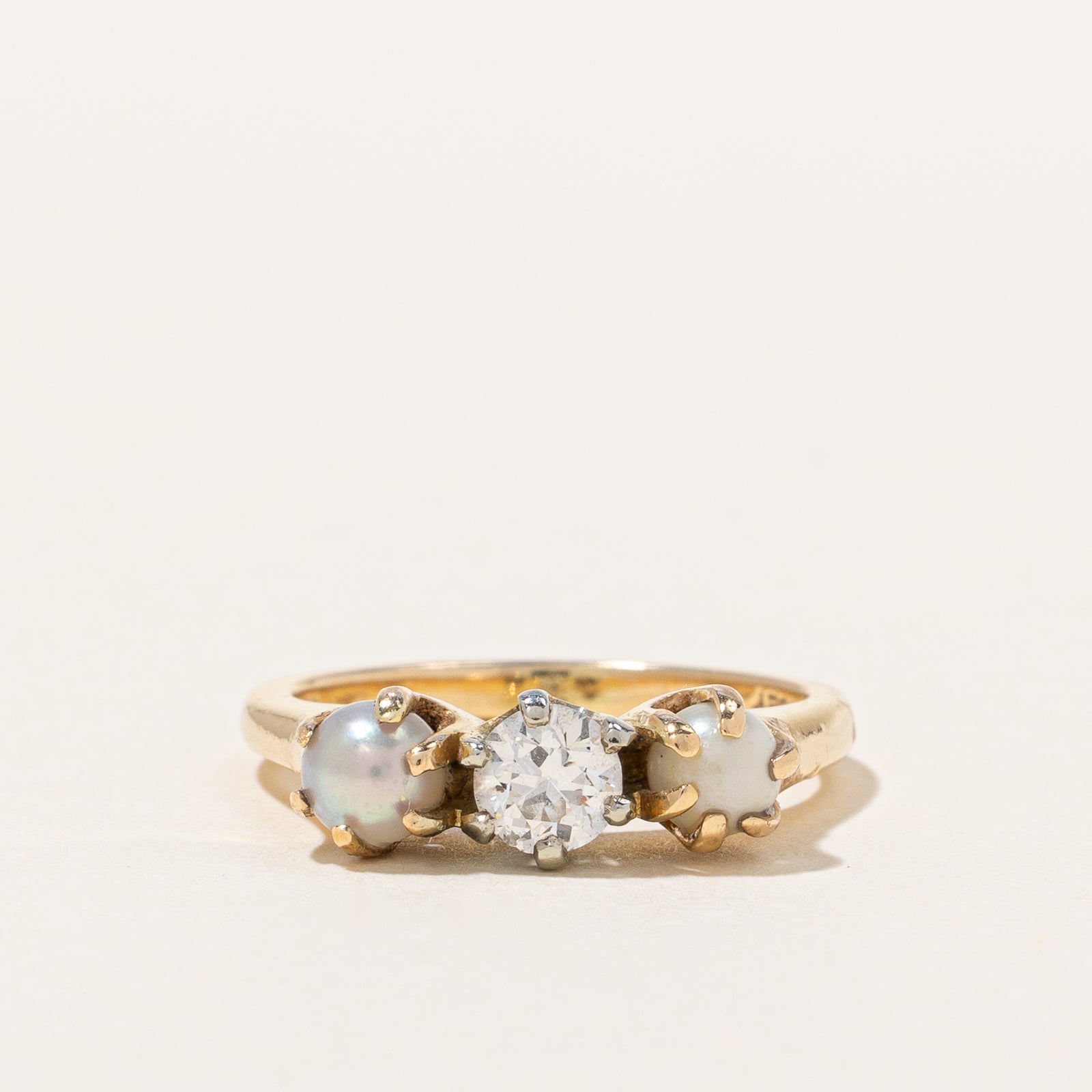 Vintage Diamond & Pearl Trilogy Ring | 0.33ct | SZ 5 |