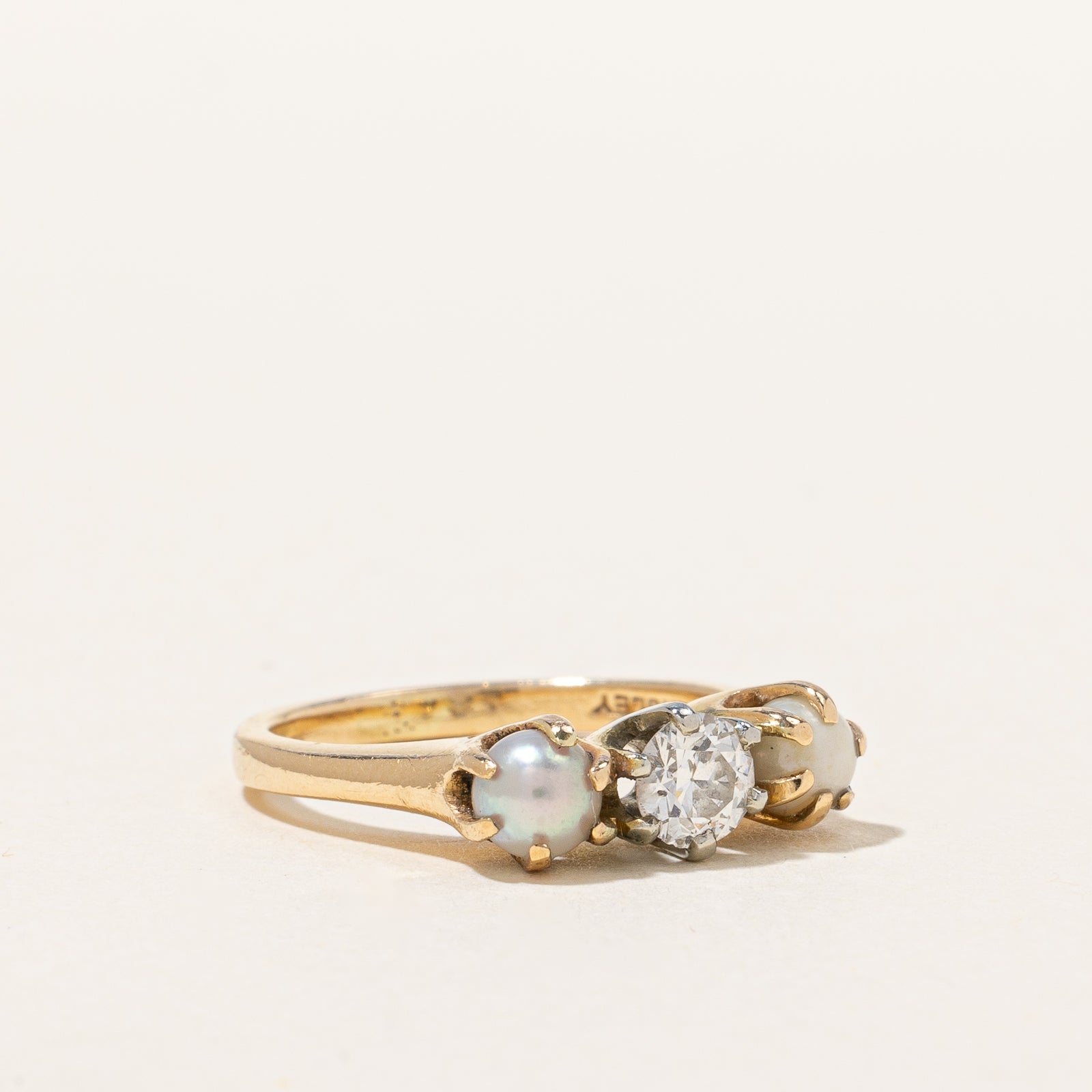 Vintage Diamond & Pearl Trilogy Ring | 0.33ct | SZ 5 |