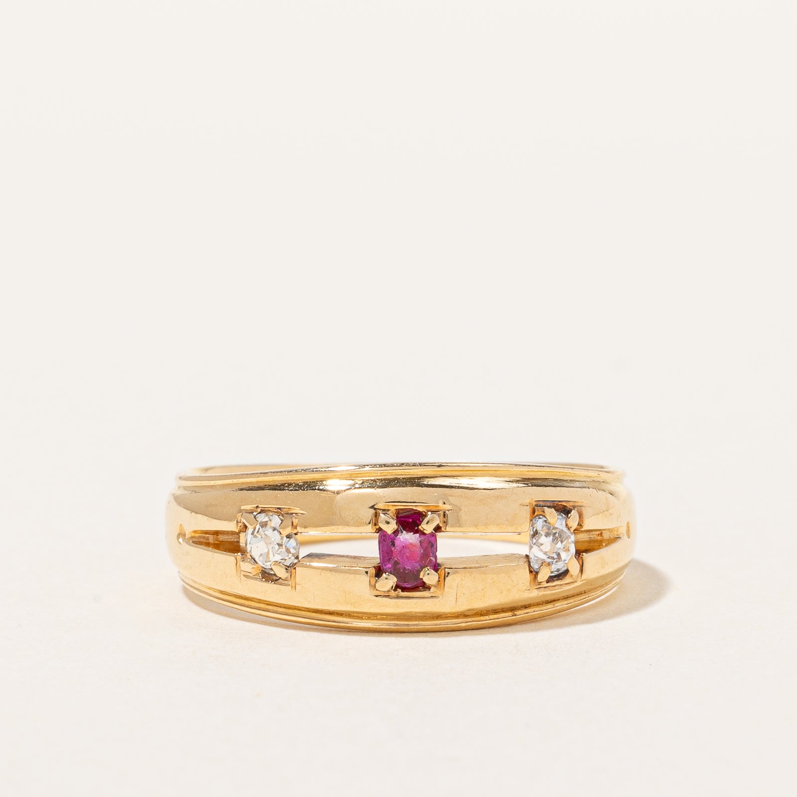 Victorian Ruby & Old Cut Diamond Ring | 0.09ct 0.14ctw | SZ 7.75 |