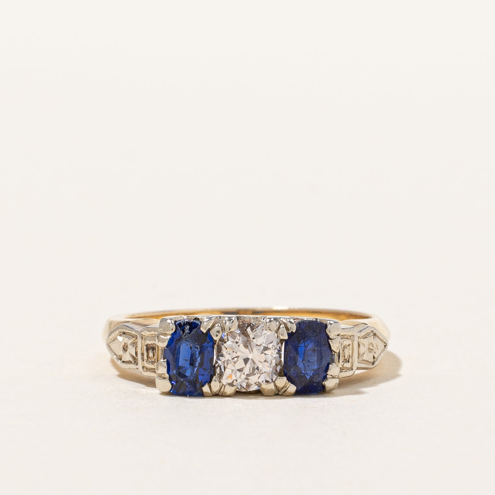 1940s Three Stone Sapphire & Diamond Ring | 0.50ctw, 0.26ctw | SZ 5 |