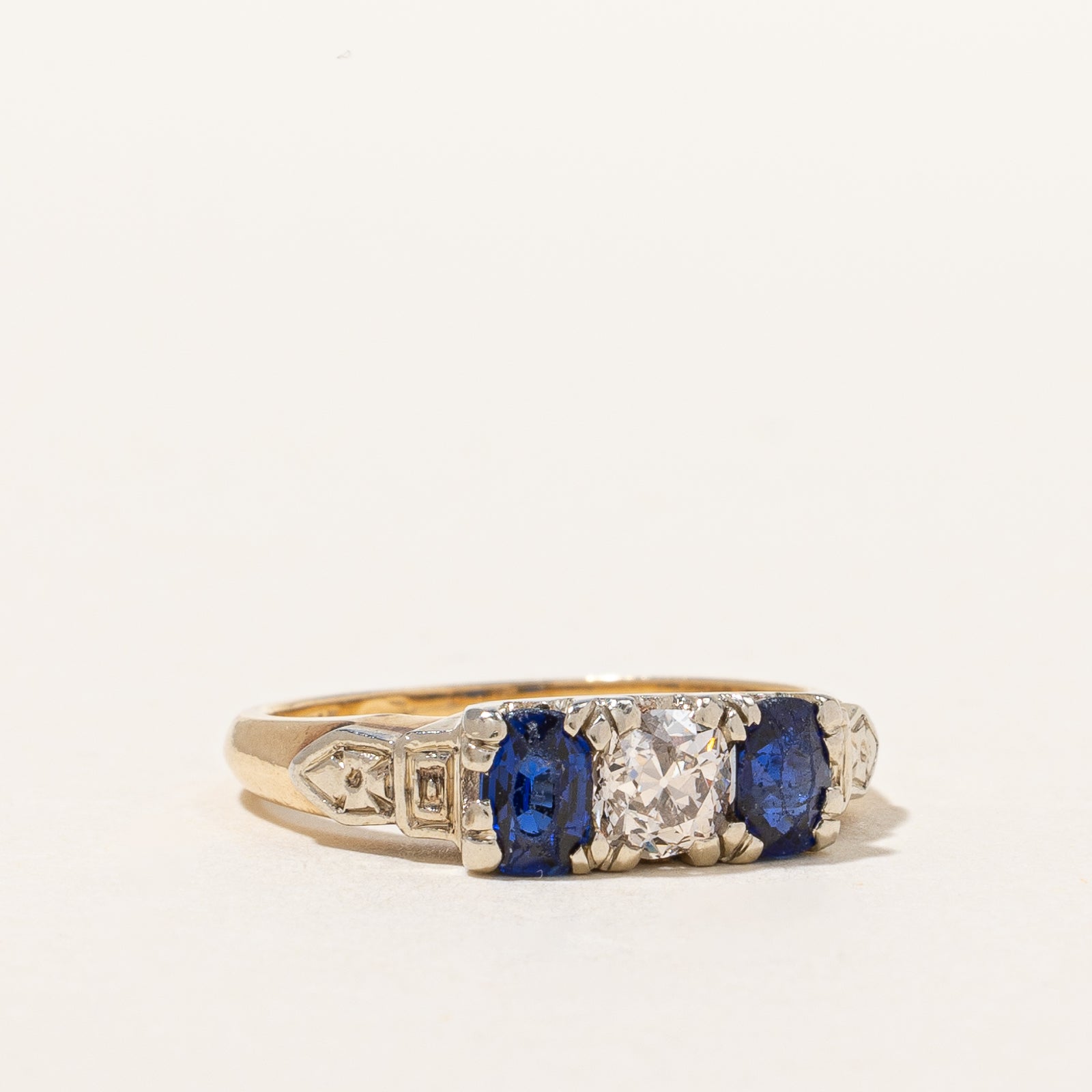 1940s Three Stone Sapphire & Diamond Ring | 0.50ctw, 0.26ctw | SZ 5 |