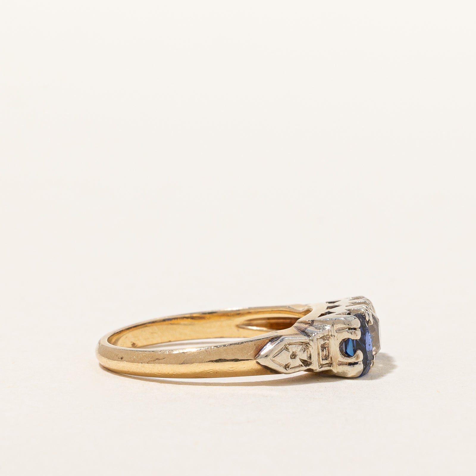 1940s Three Stone Sapphire & Diamond Ring | 0.50ctw, 0.26ctw | SZ 5 |