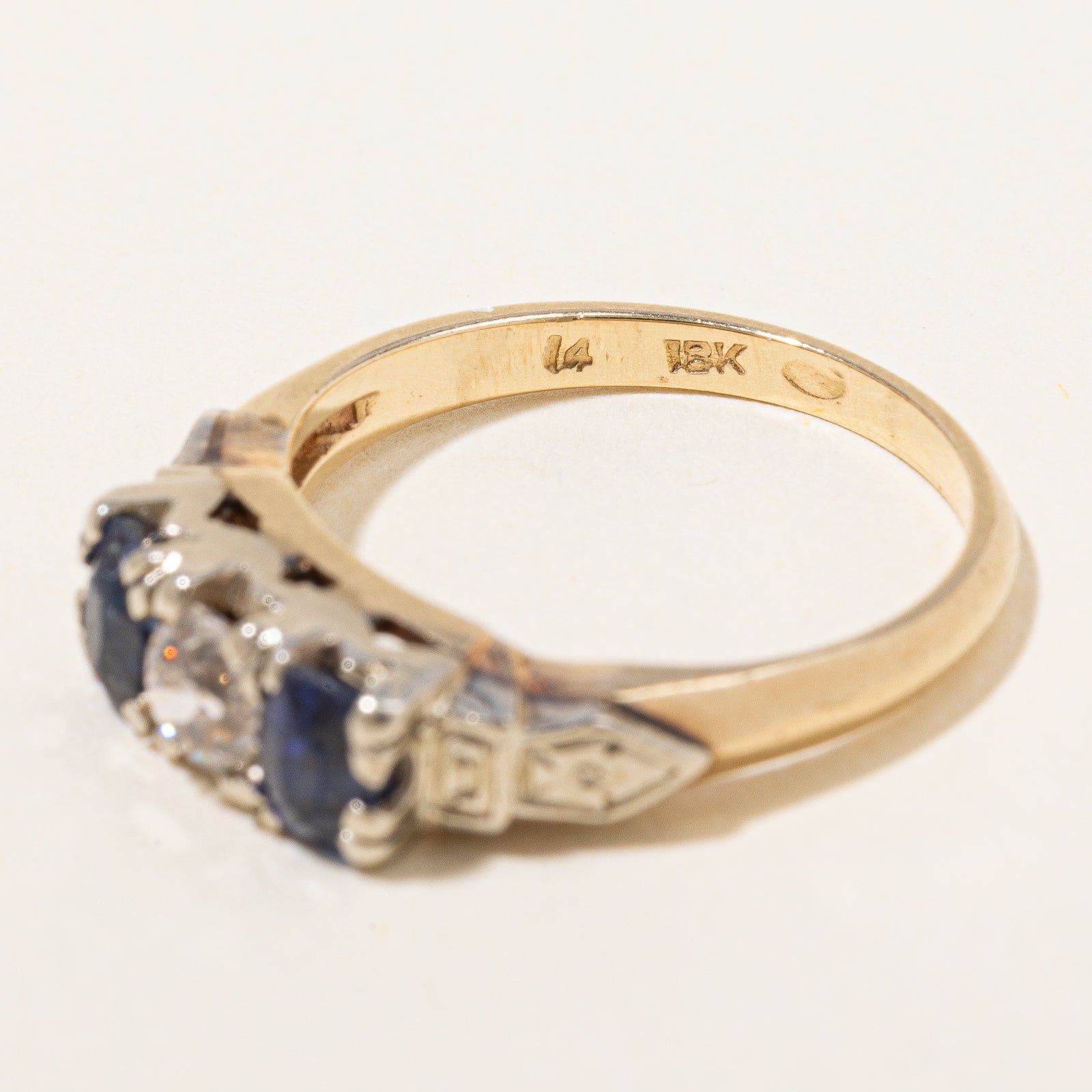 1940s Three Stone Sapphire & Diamond Ring | 0.50ctw, 0.26ctw | SZ 5 |