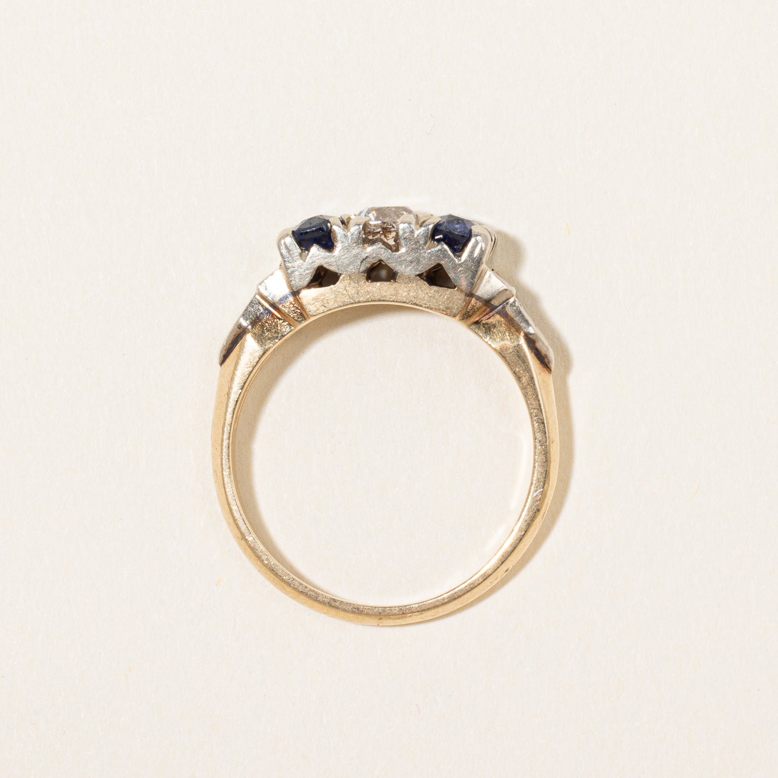 1940s Three Stone Sapphire & Diamond Ring | 0.50ctw, 0.26ctw | SZ 5 |