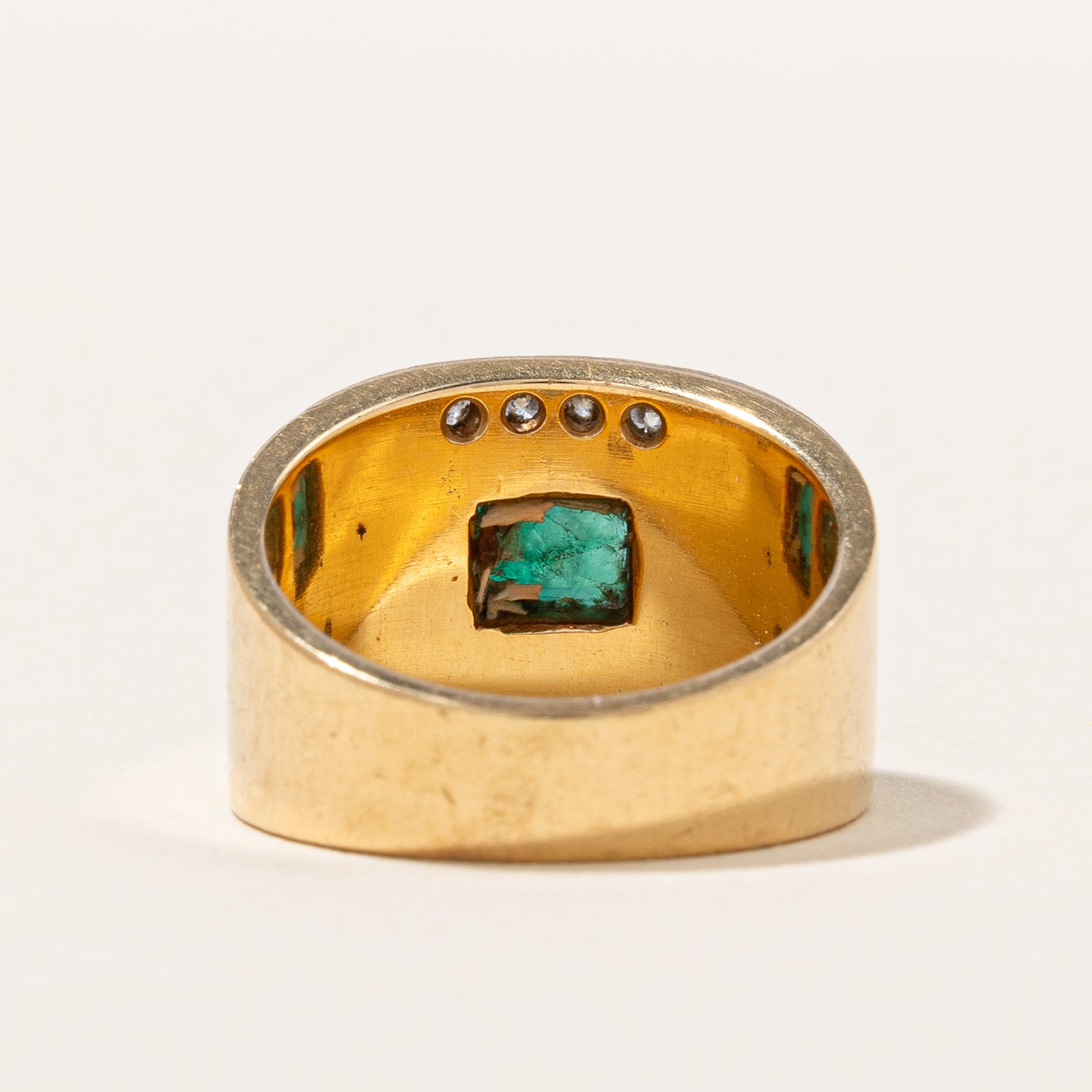 Vintage Bezel Set Emerald & Diamond Ring | 0.16ctw, 1.12ct | SZ 5 |