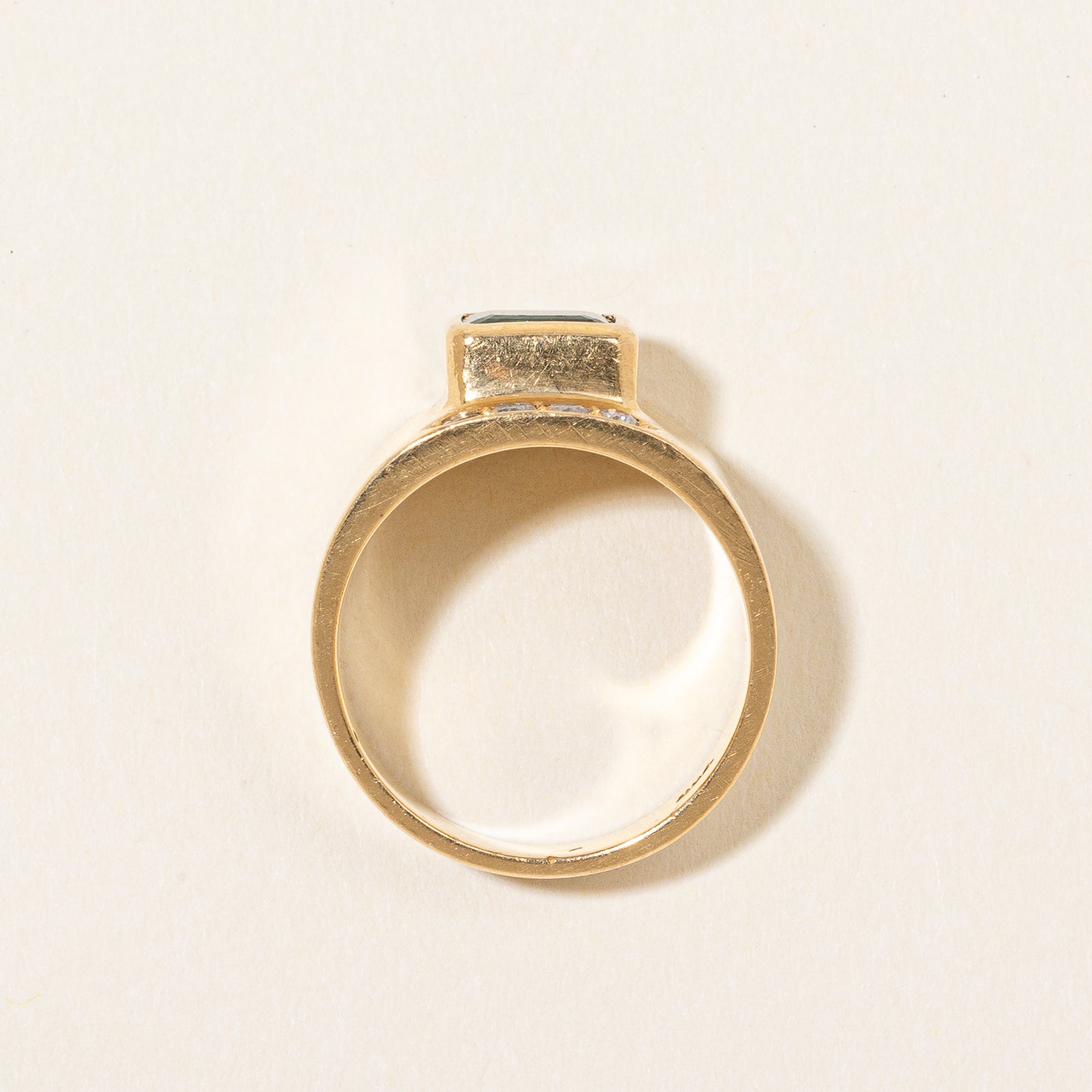 Vintage Bezel Set Emerald & Diamond Ring | 0.16ctw, 1.12ct | SZ 5 |