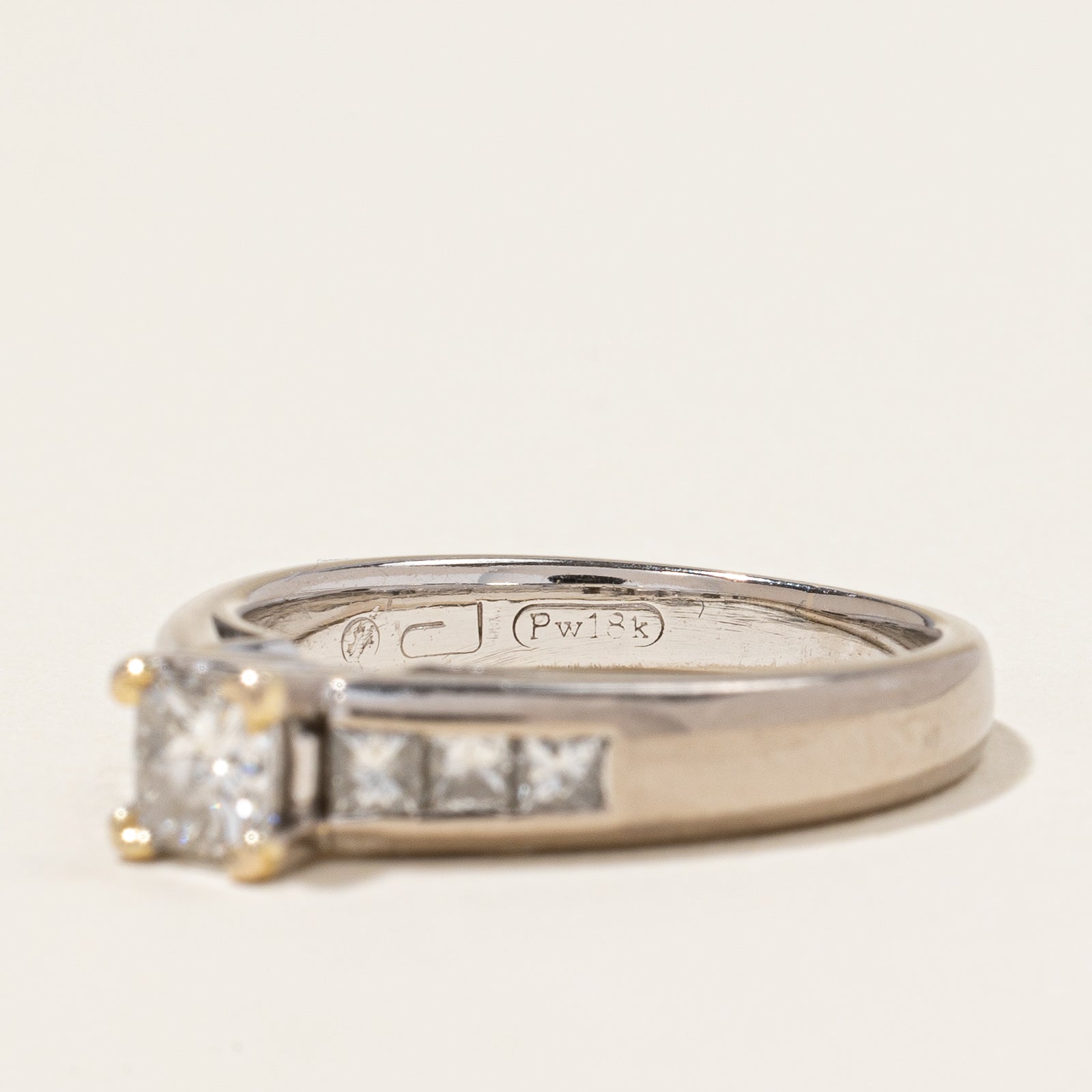 Solitaire Princess Canadian Diamond 18k Channel Set Ring | 0.40ct, 0.37ctw| SZ 5.25 |