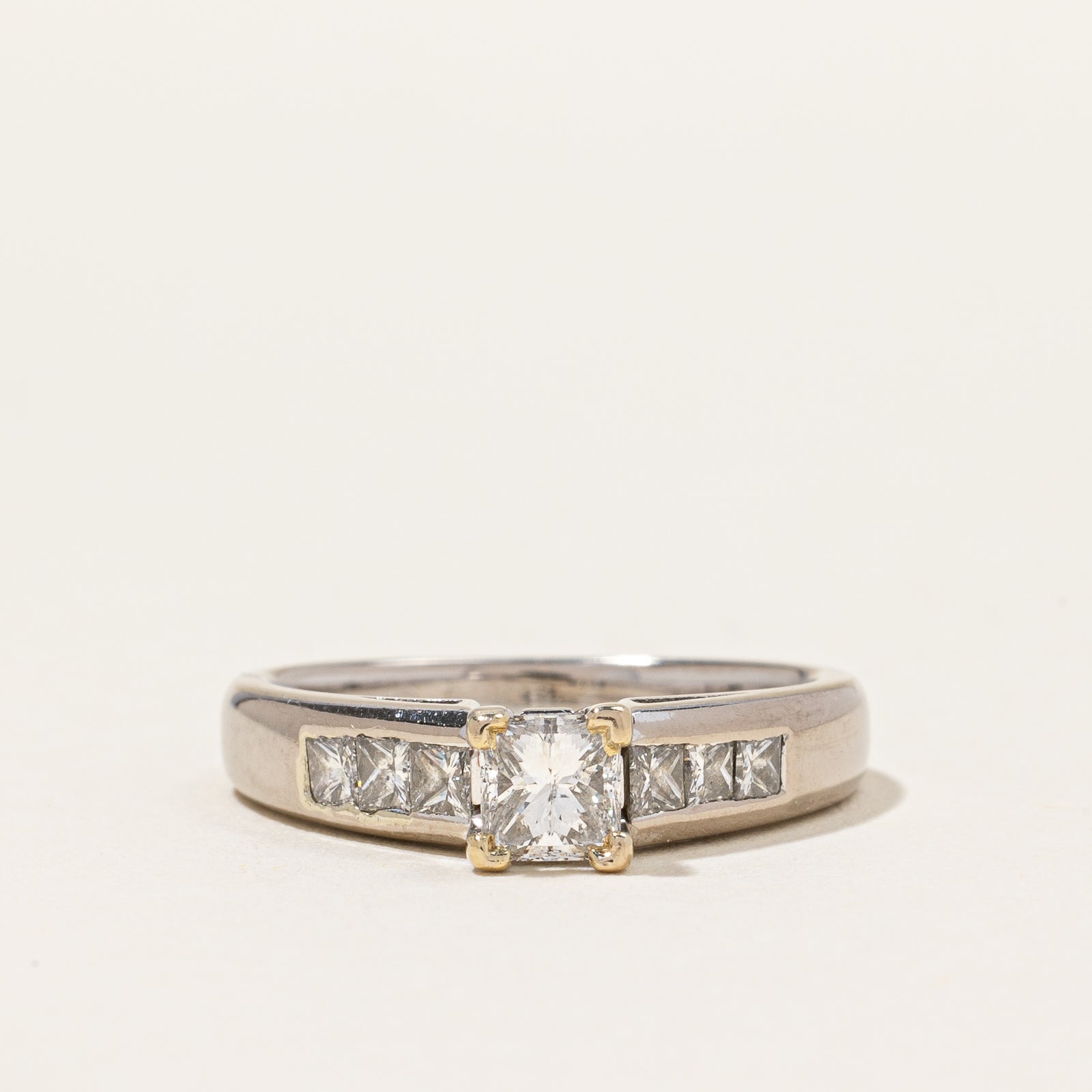 Solitaire Princess Canadian Diamond 18k Channel Set Ring | 0.40ct, 0.37ctw| SZ 5.25 |